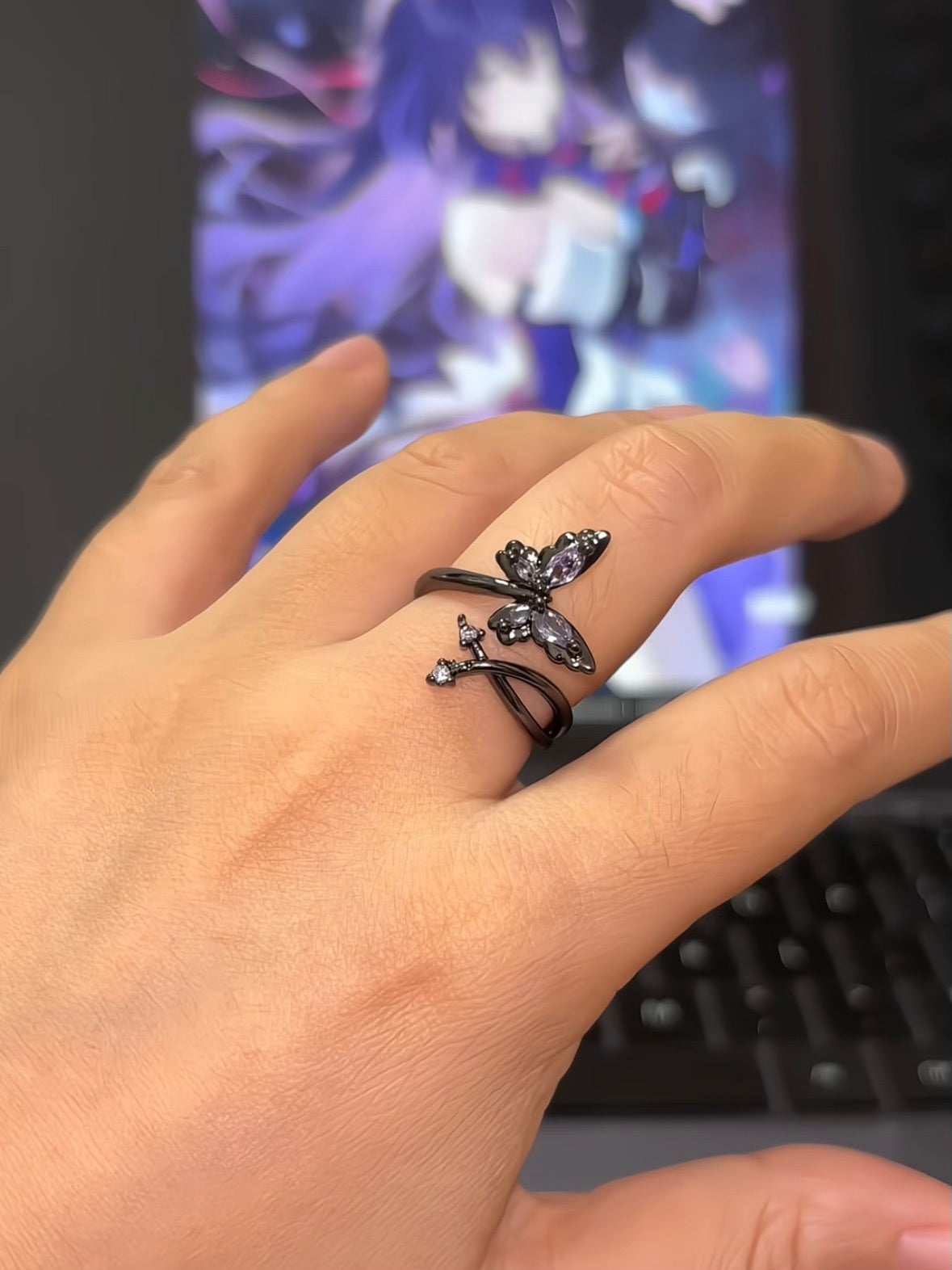 Designer Purple Butterfly Adjustable Rings for Seele