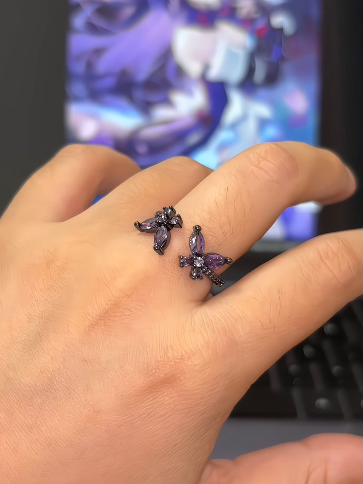 Designer Purple Butterfly Adjustable Rings for Seele