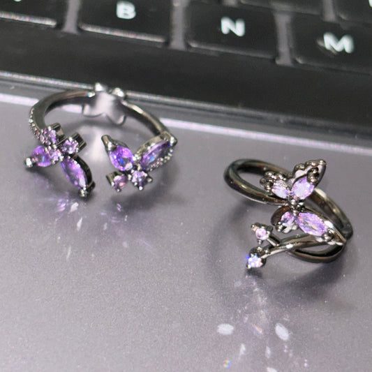 Designer Purple Butterfly Adjustable Rings for Seele