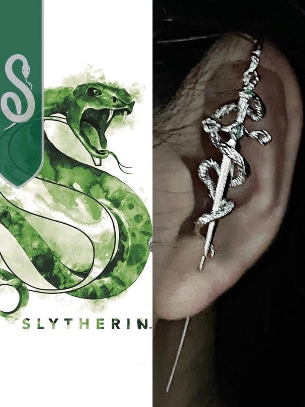 Unisex-Ohrstecker mit Slytherin-Schlangenmotiv aus Metall (einzeln)