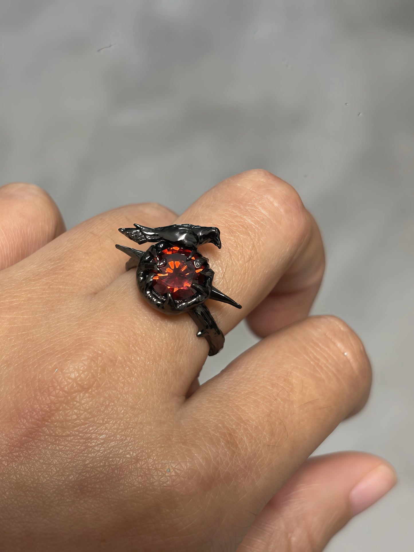 Red Raven Rhinestone Adjustable Ring