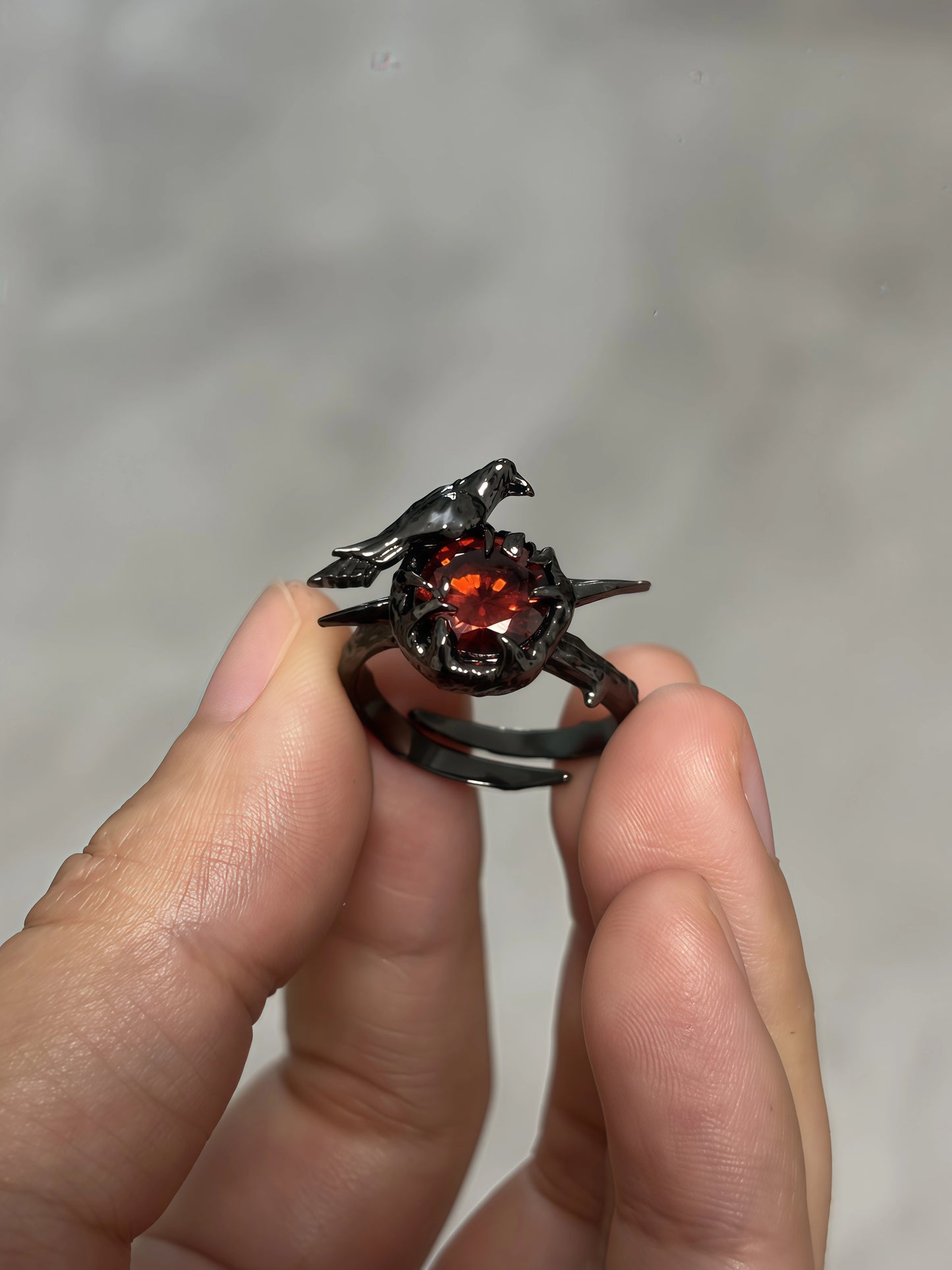 Red Raven Rhinestone Adjustable Ring