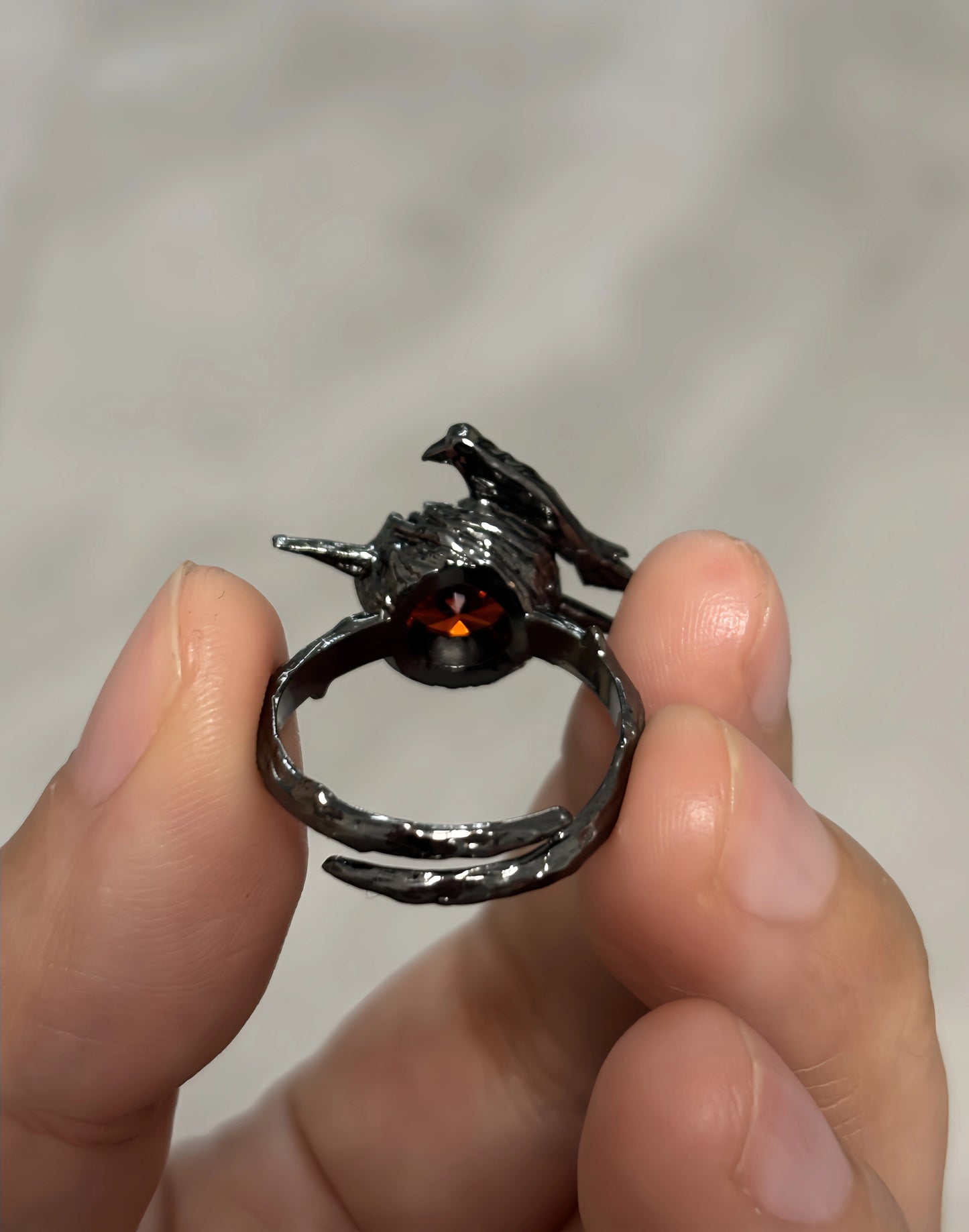 Red Raven Rhinestone Adjustable Ring