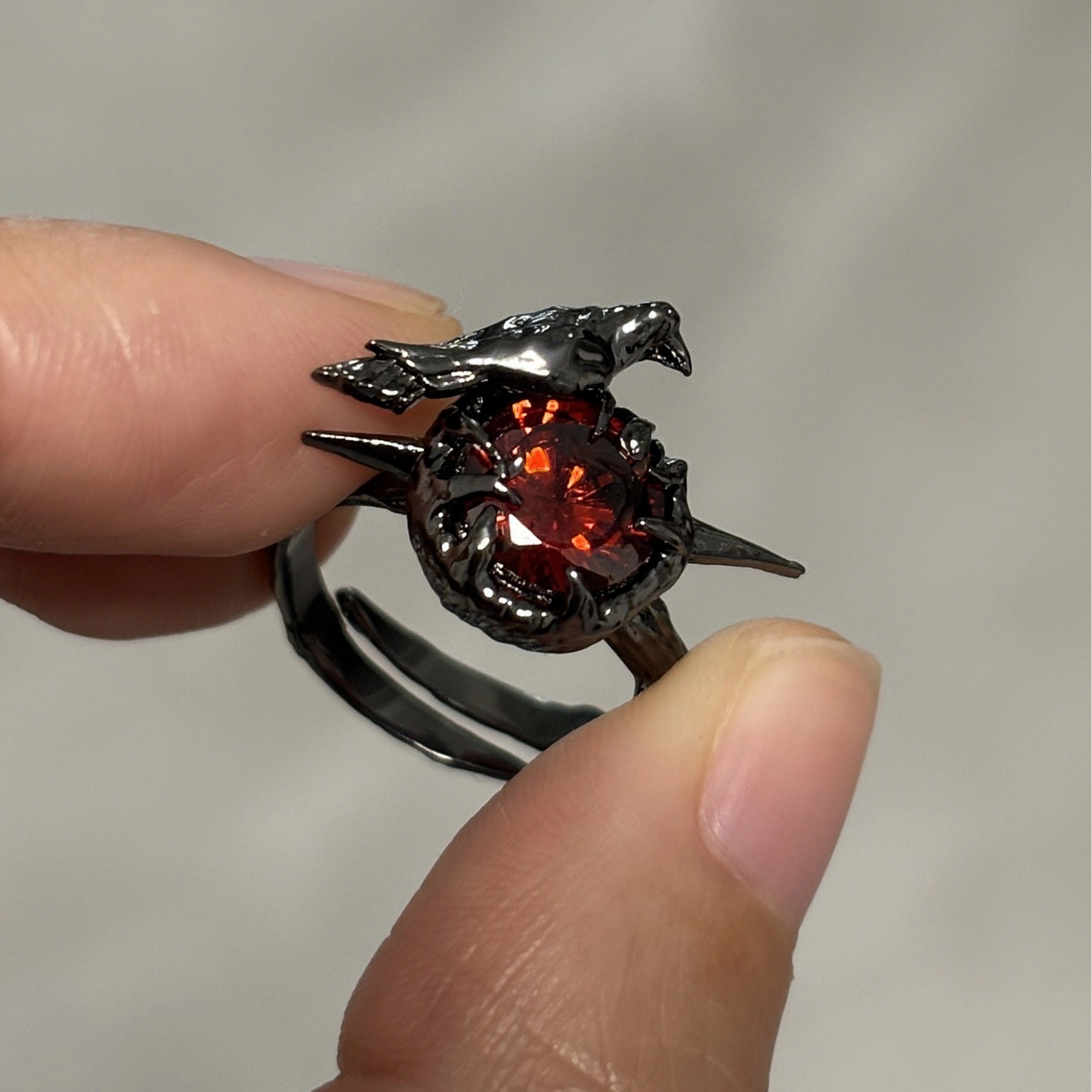 Red Raven Rhinestone Adjustable Ring