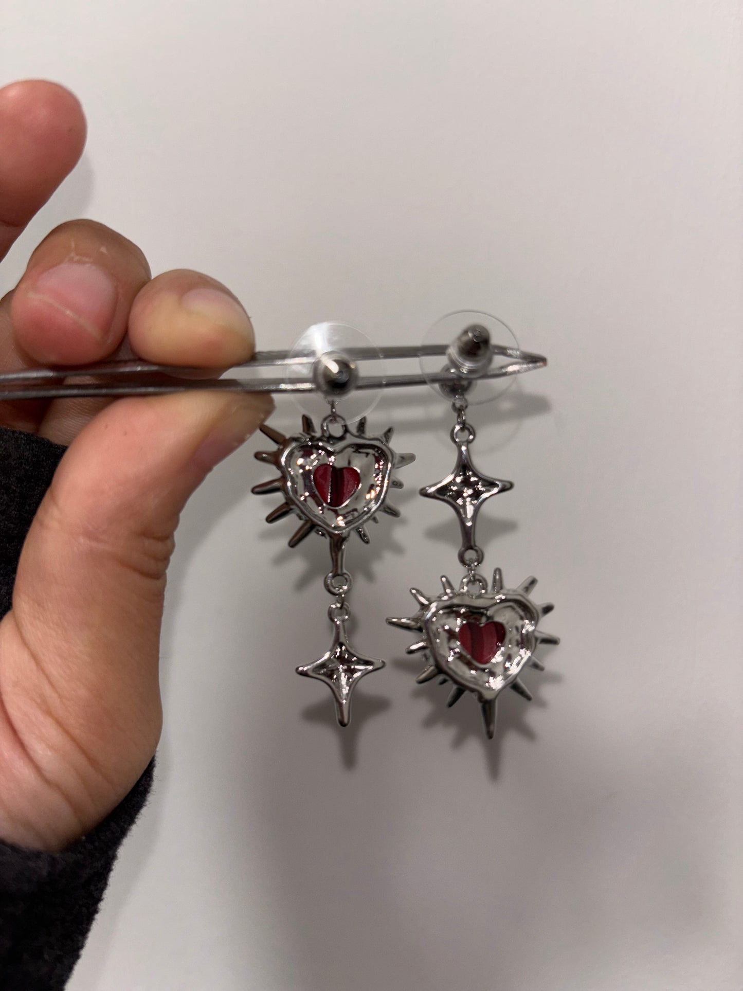 Gothic Red Heart Asymmetrical Earrings