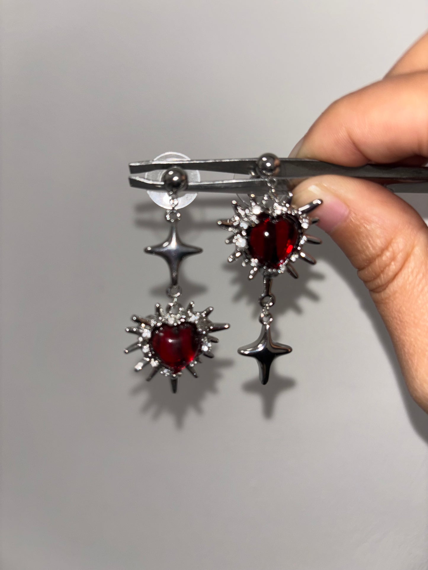 Gothic Red Heart Asymmetrical Earrings