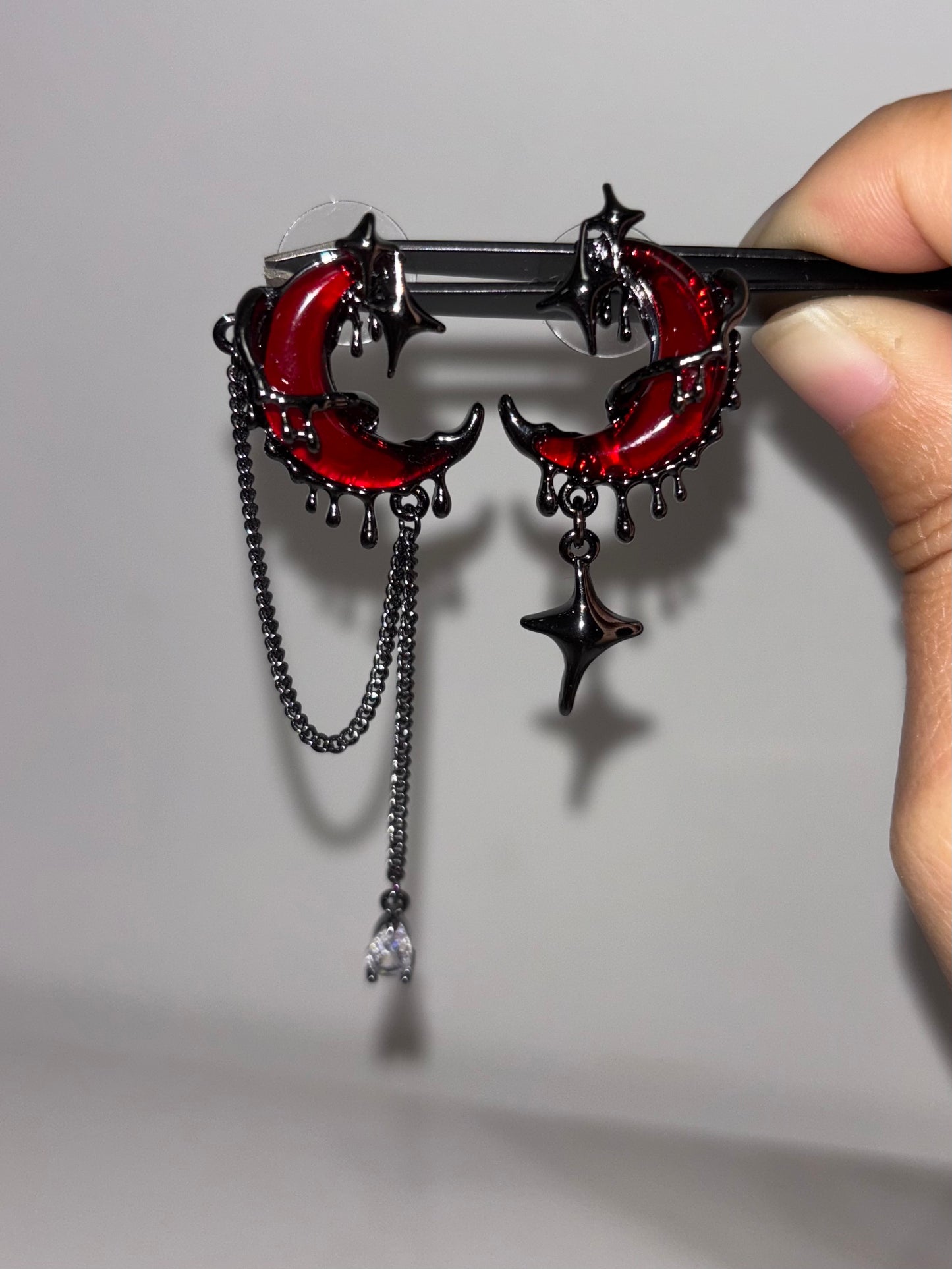 Gothic Bloody Red Moon Asymmetrical Earrings