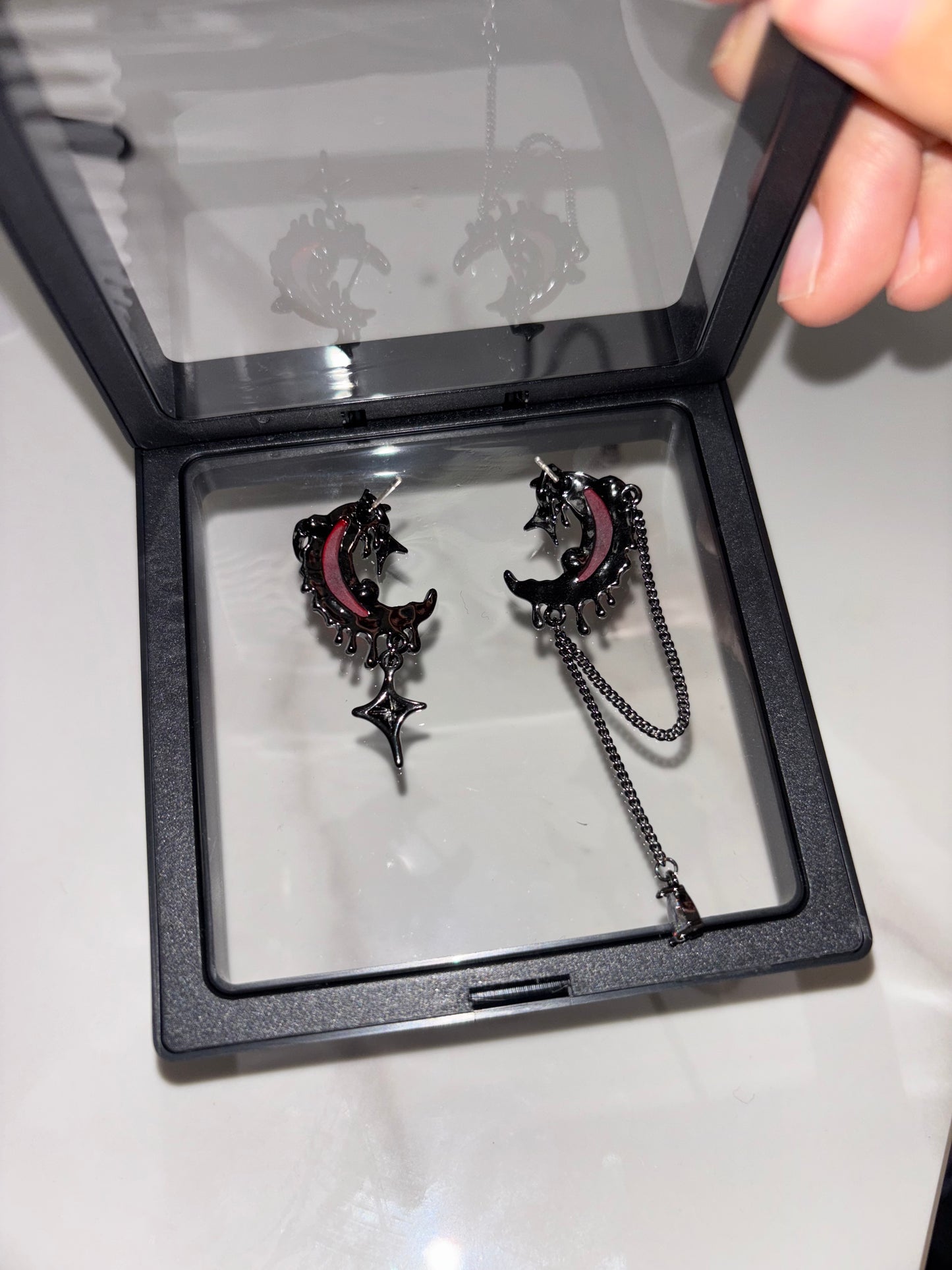 Gothic Bloody Red Moon Asymmetrical Earrings