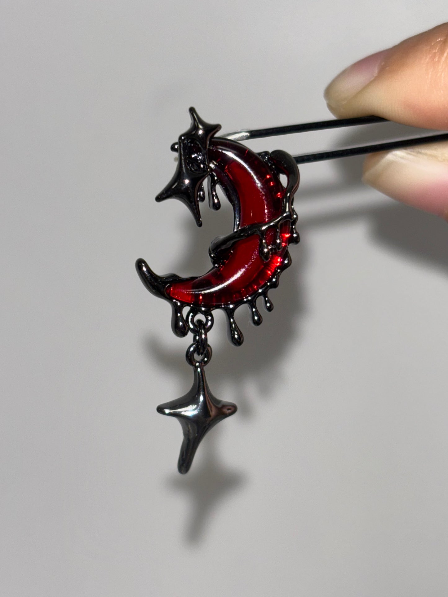 Gothic Bloody Red Moon Asymmetrical Earrings