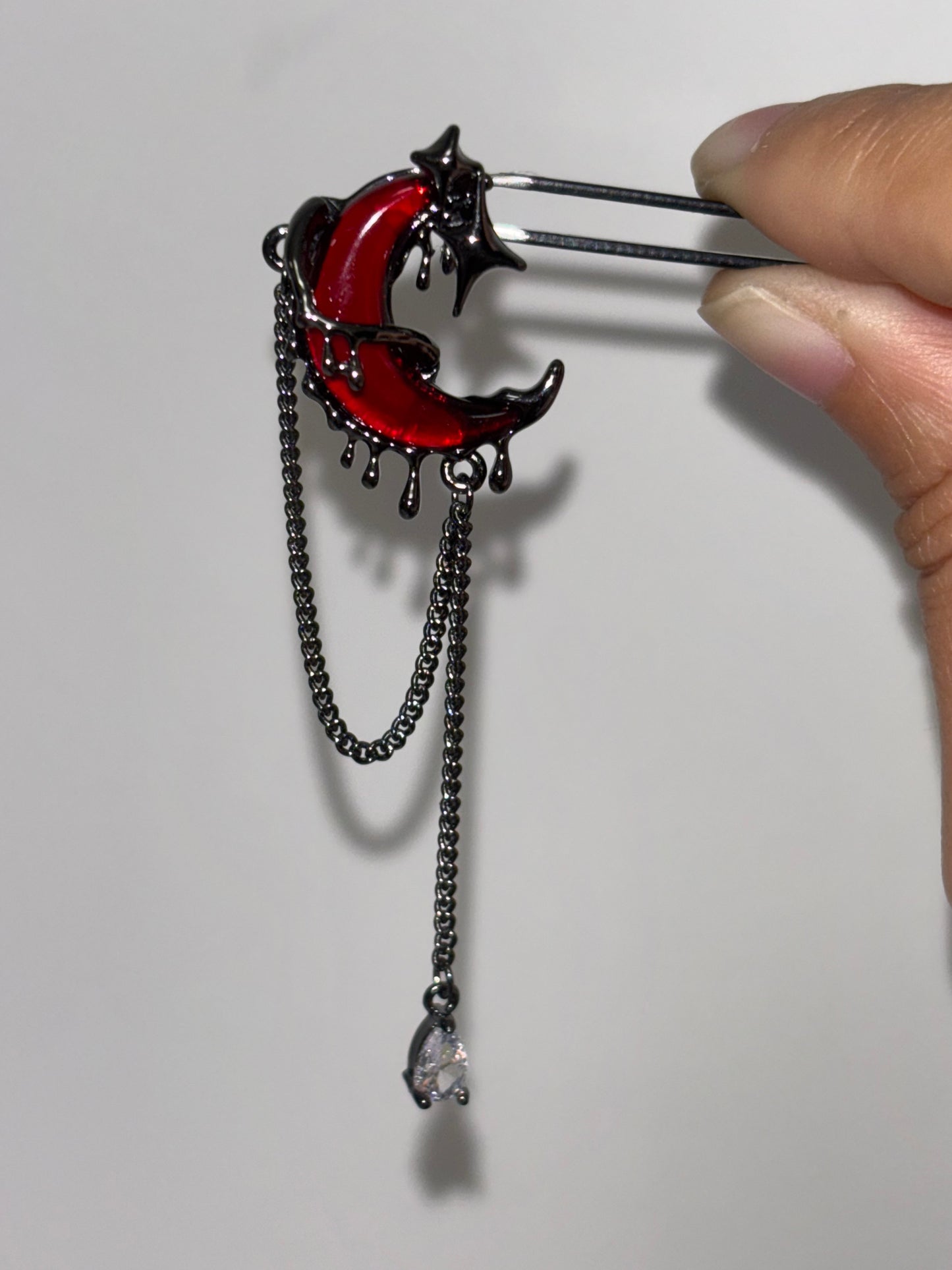 Gothic Bloody Red Moon Asymmetrical Earrings