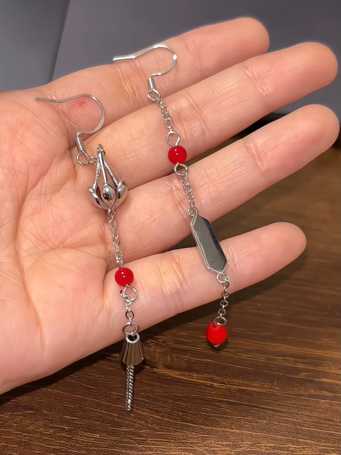 Asymmetric Red Spider Lily Hook Earrings for Blade