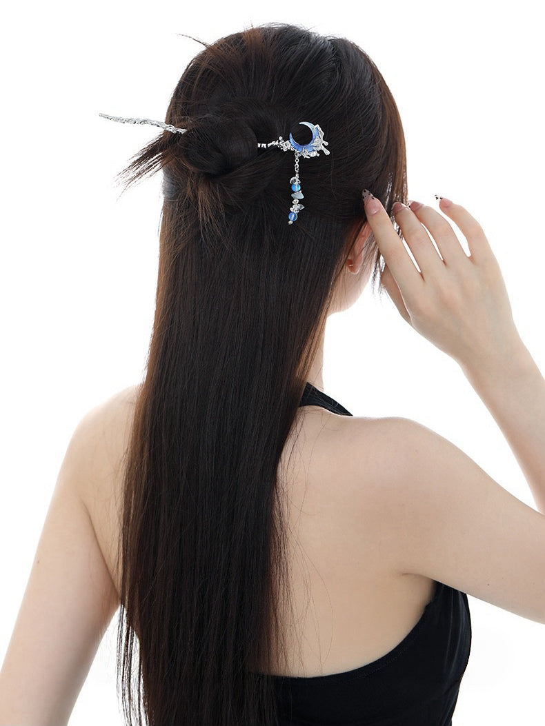 Y2K Blue Moon Rhinestone Hairpin For Columbina