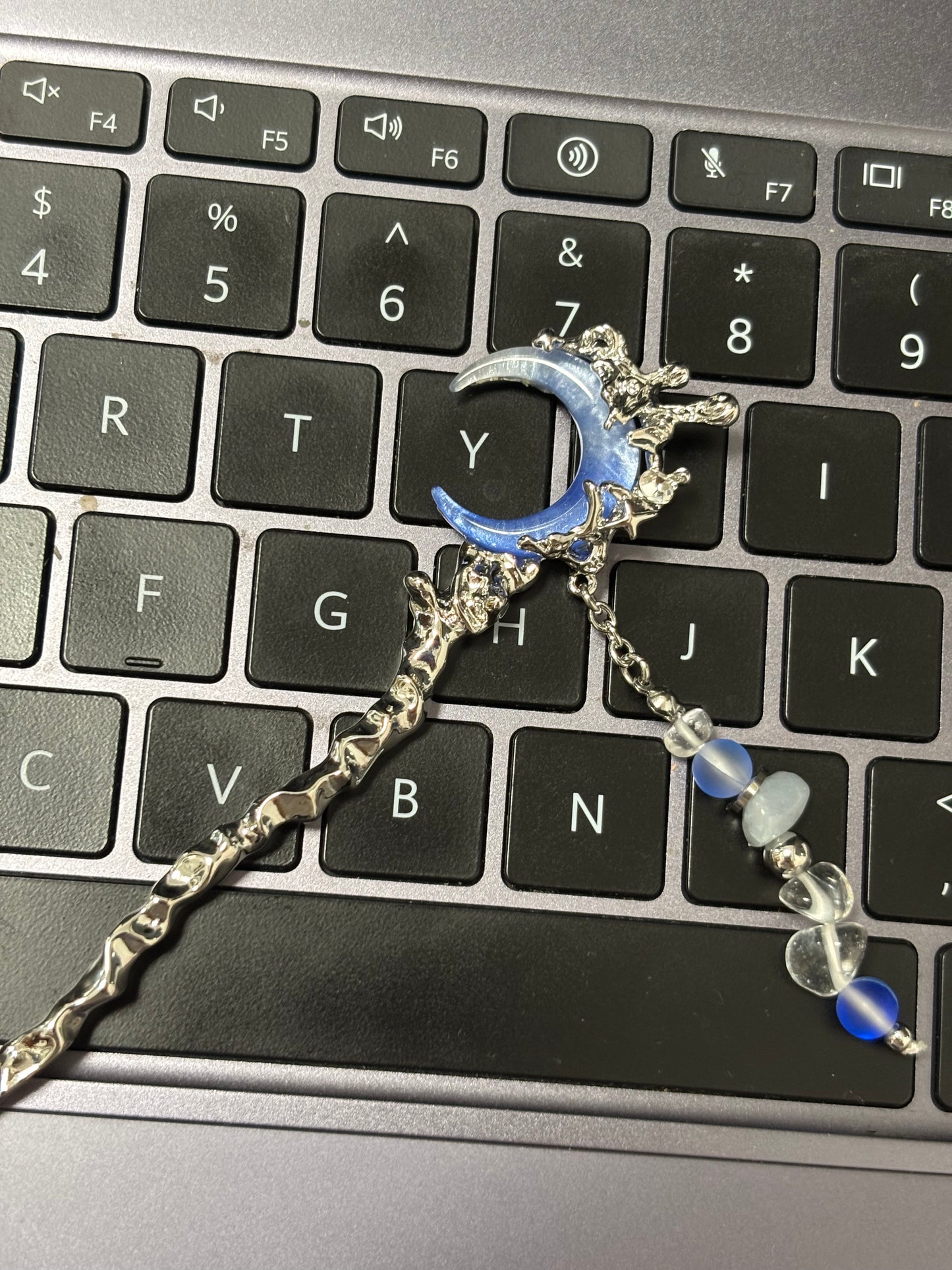 Y2K Blue Moon Rhinestone Hairpin For Columbina