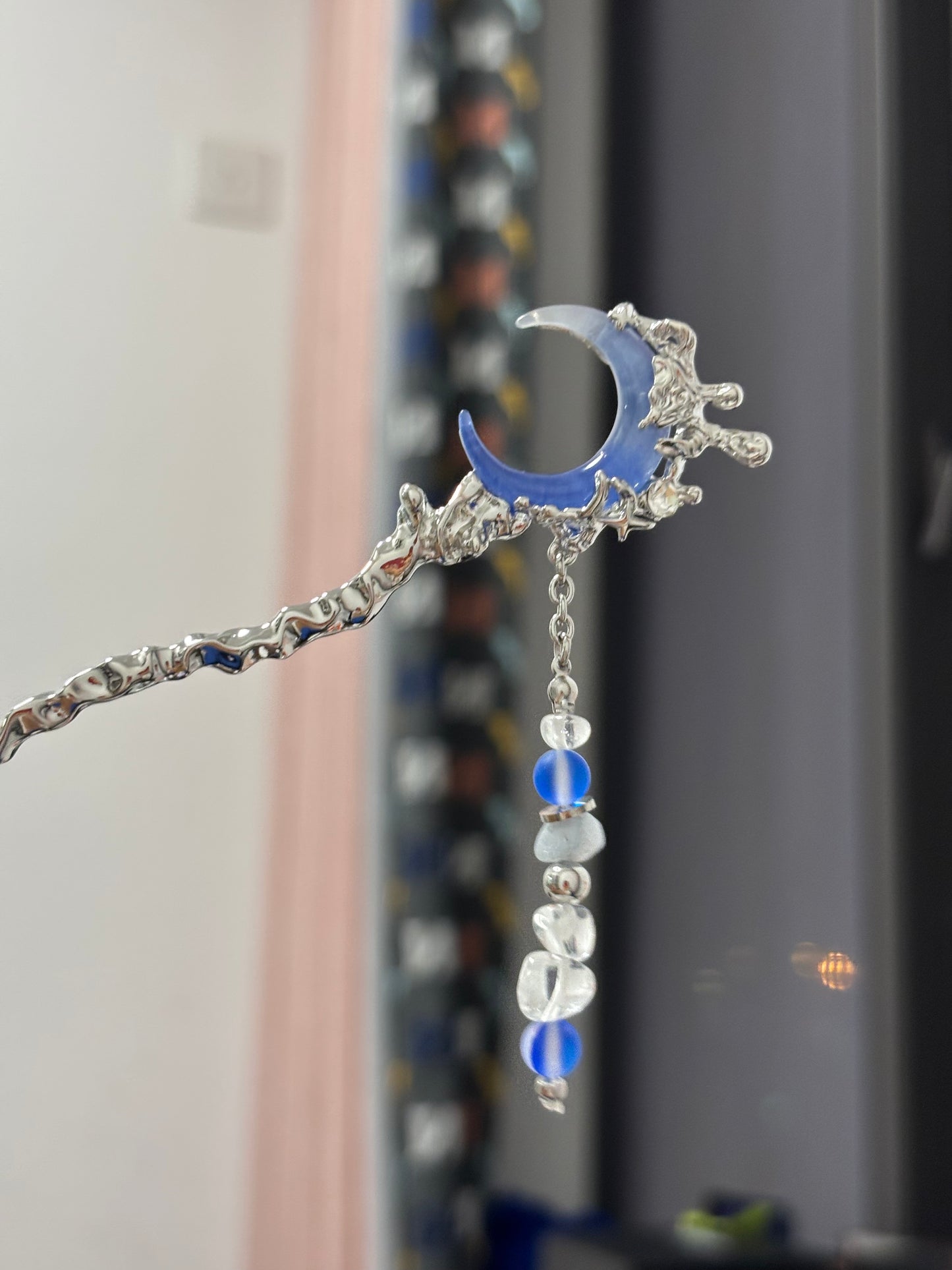 Y2K Blue Moon Rhinestone Hairpin For Columbina