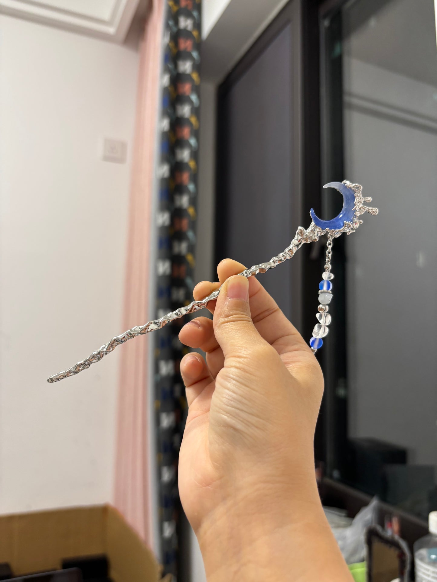 Y2K Blue Moon Rhinestone Hairpin For Columbina