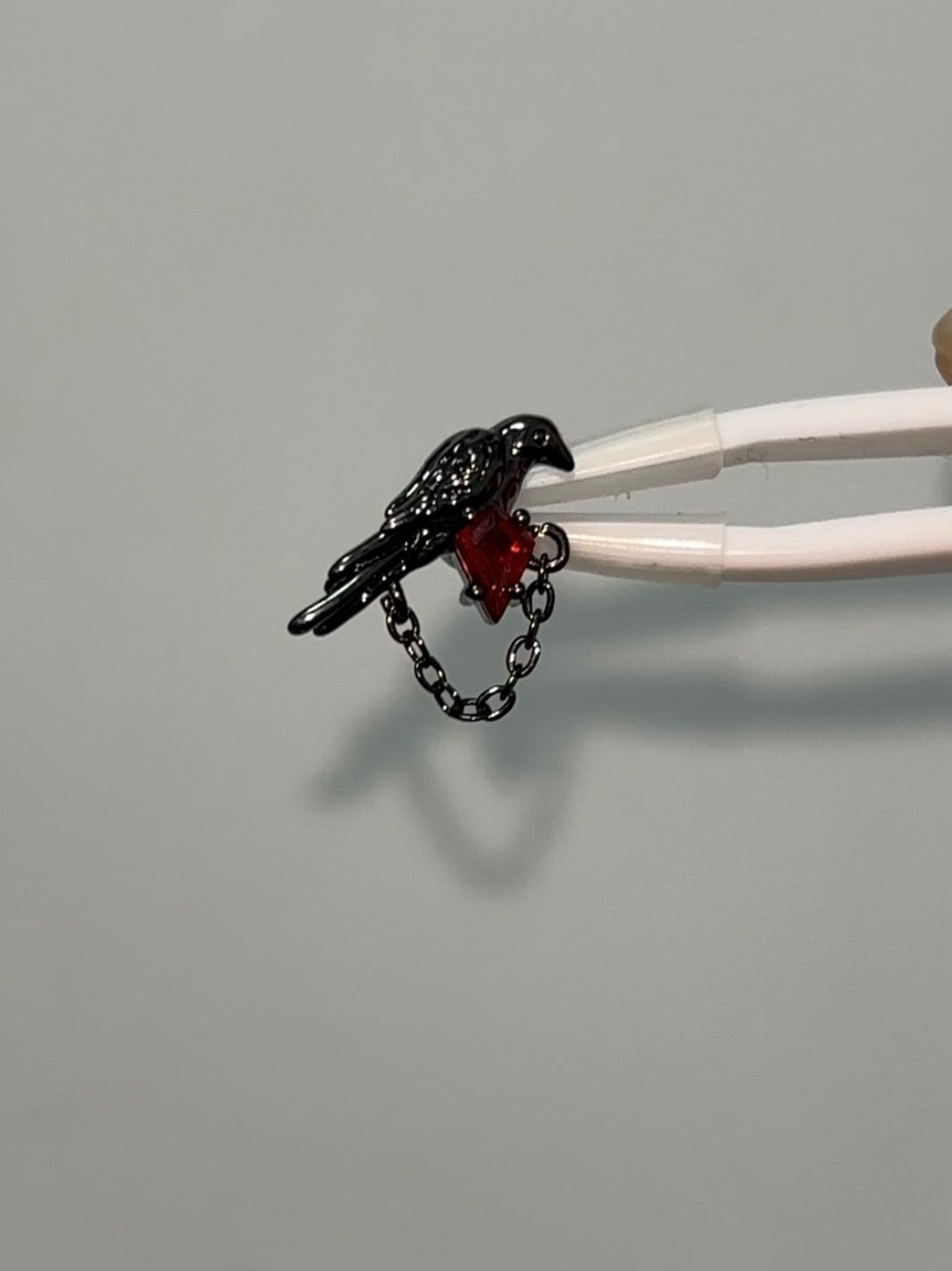 Goth Vampire Raven Red Rhinestone Ear Studs