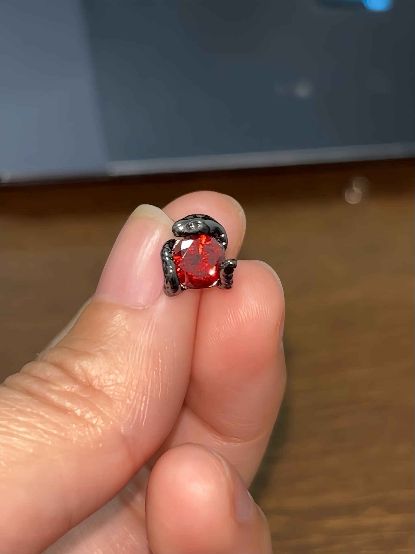 Goth Vampire Raven Red Rhinestone Ear Studs