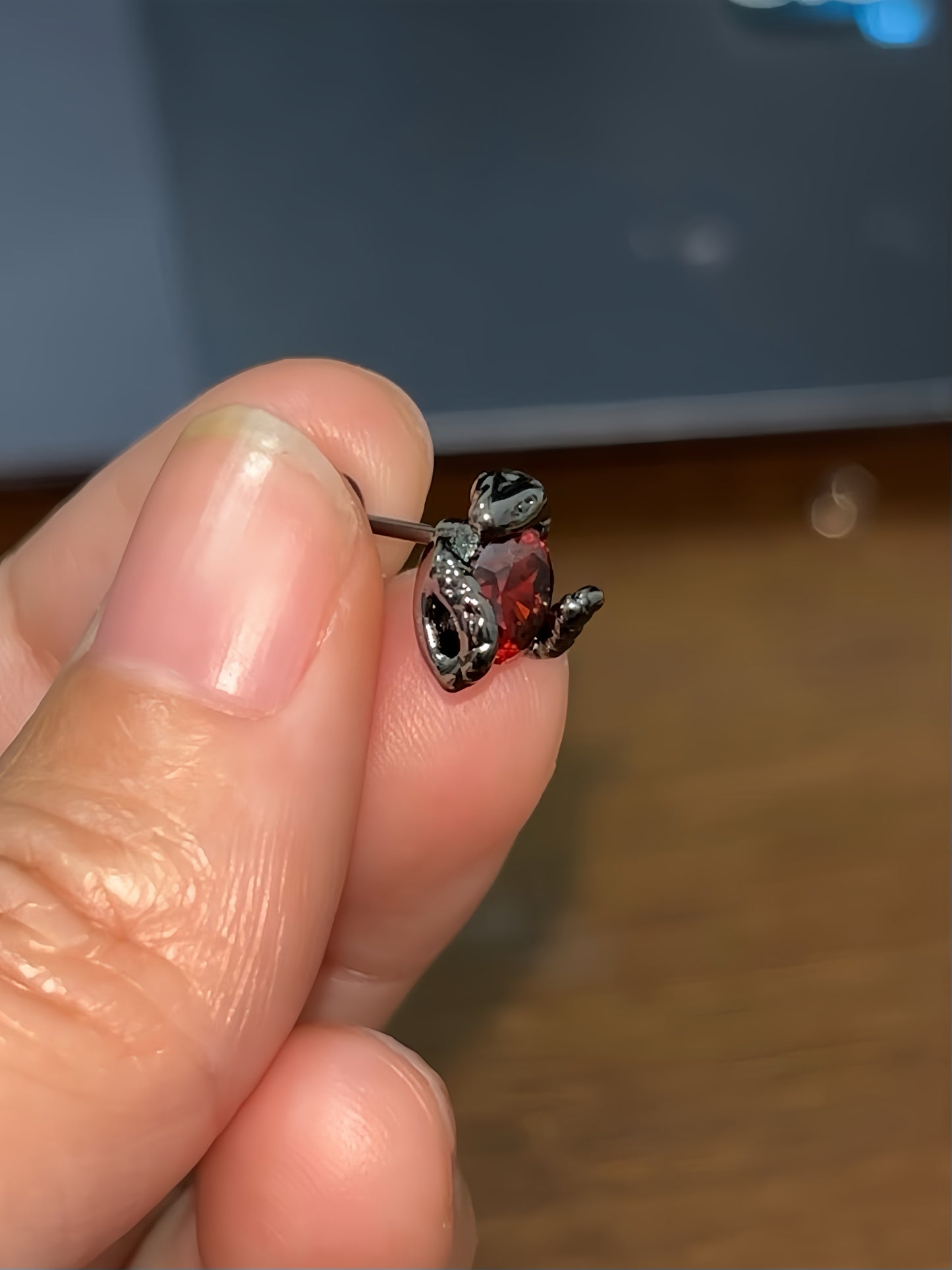 Goth Vampire Raven Red Rhinestone Ear Studs