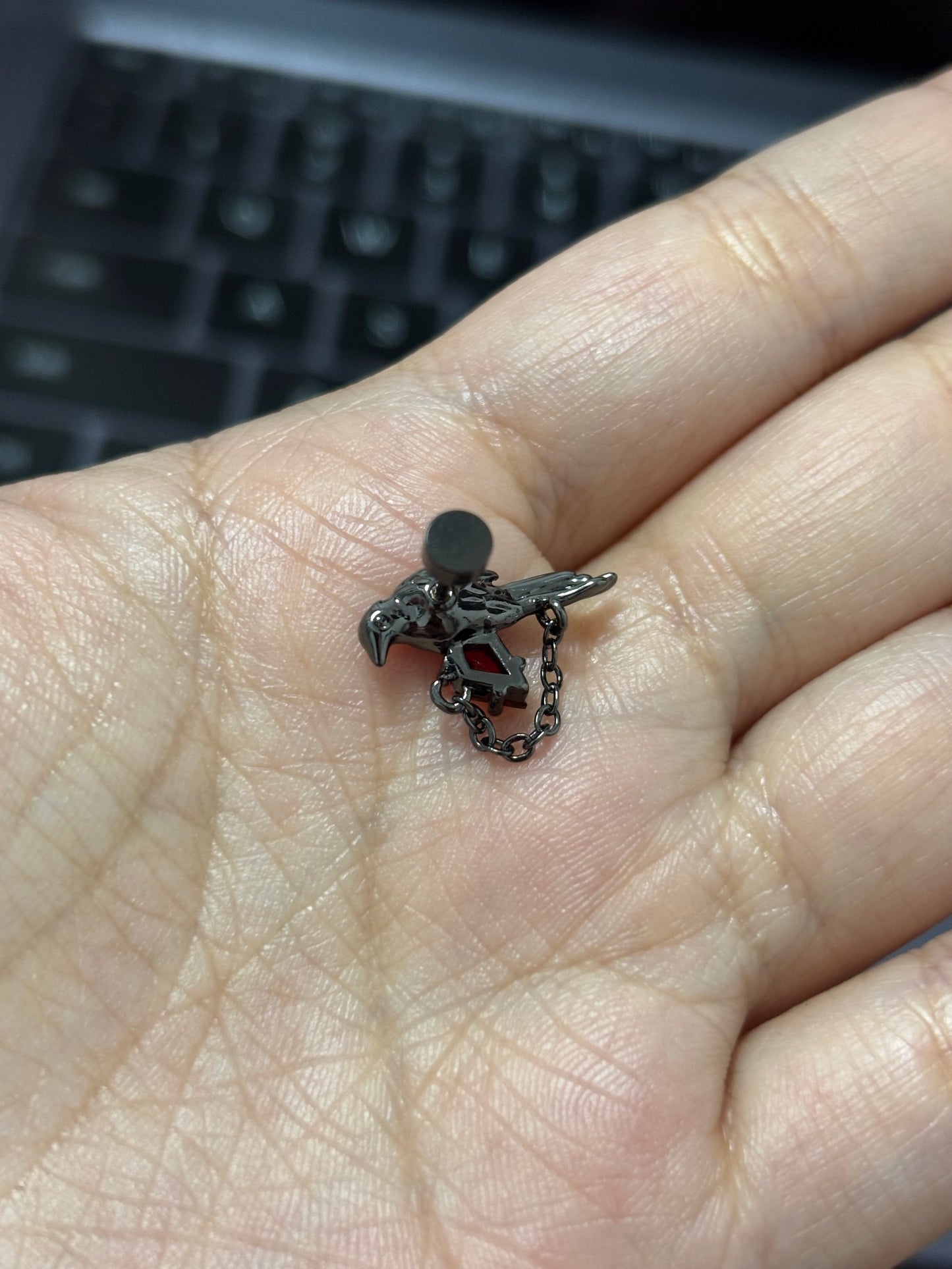 Goth Vampire Raven Red Rhinestone Ear Studs