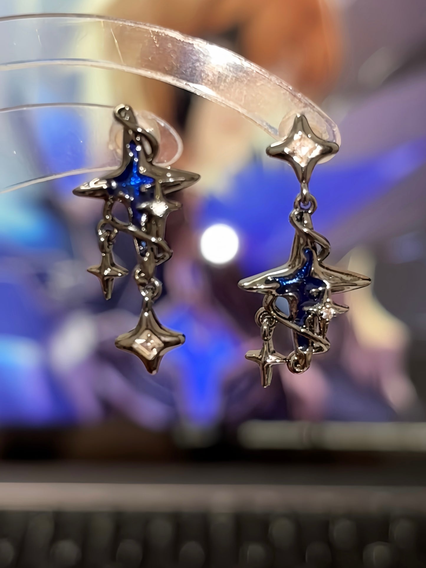 Goth Dark Blue Star Asymmetric Stud Earrings For Dainsleif