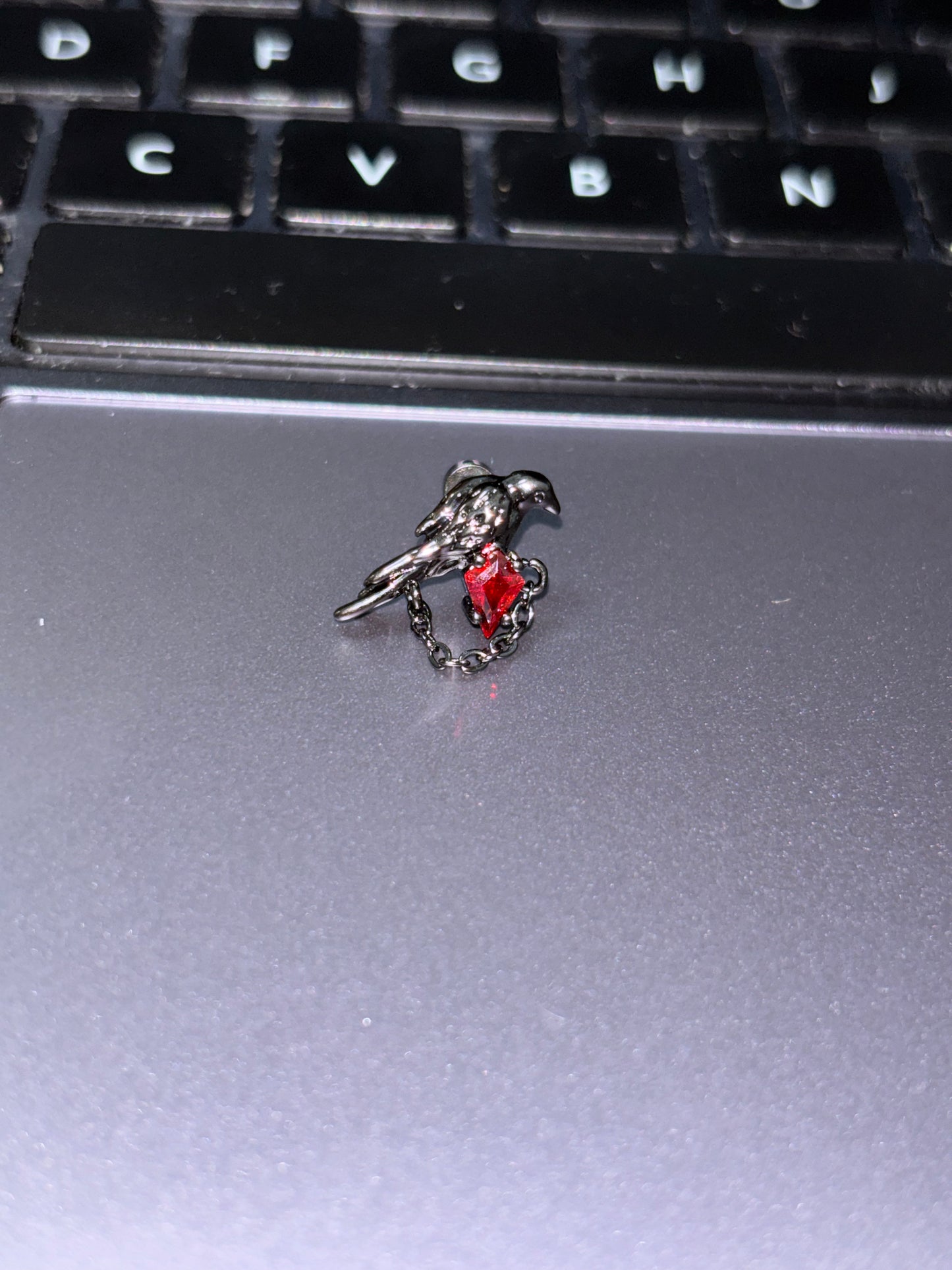 Goth Vampire Raven Red Rhinestone Ear Studs