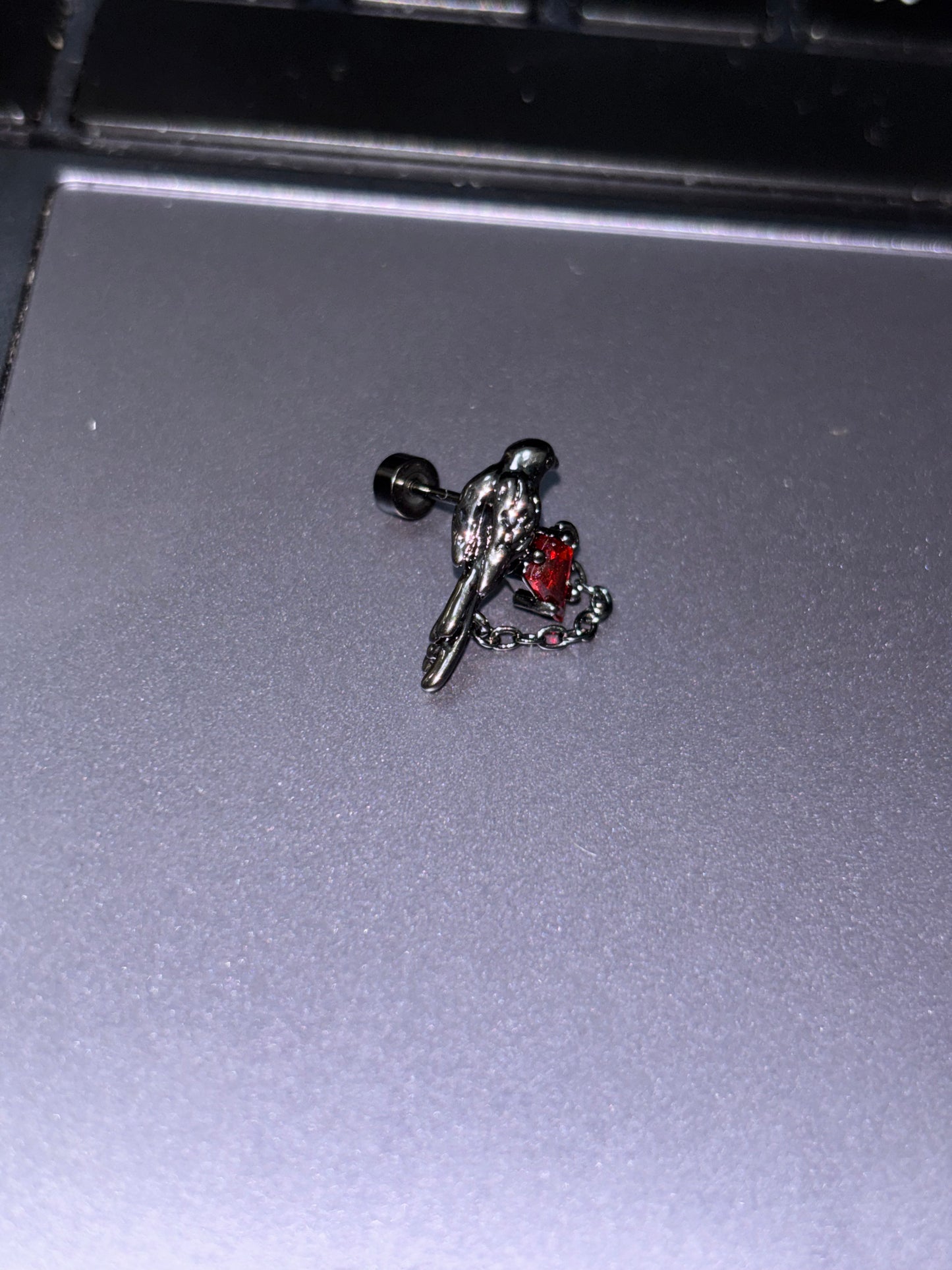 Goth Vampire Raven Red Rhinestone Ear Studs