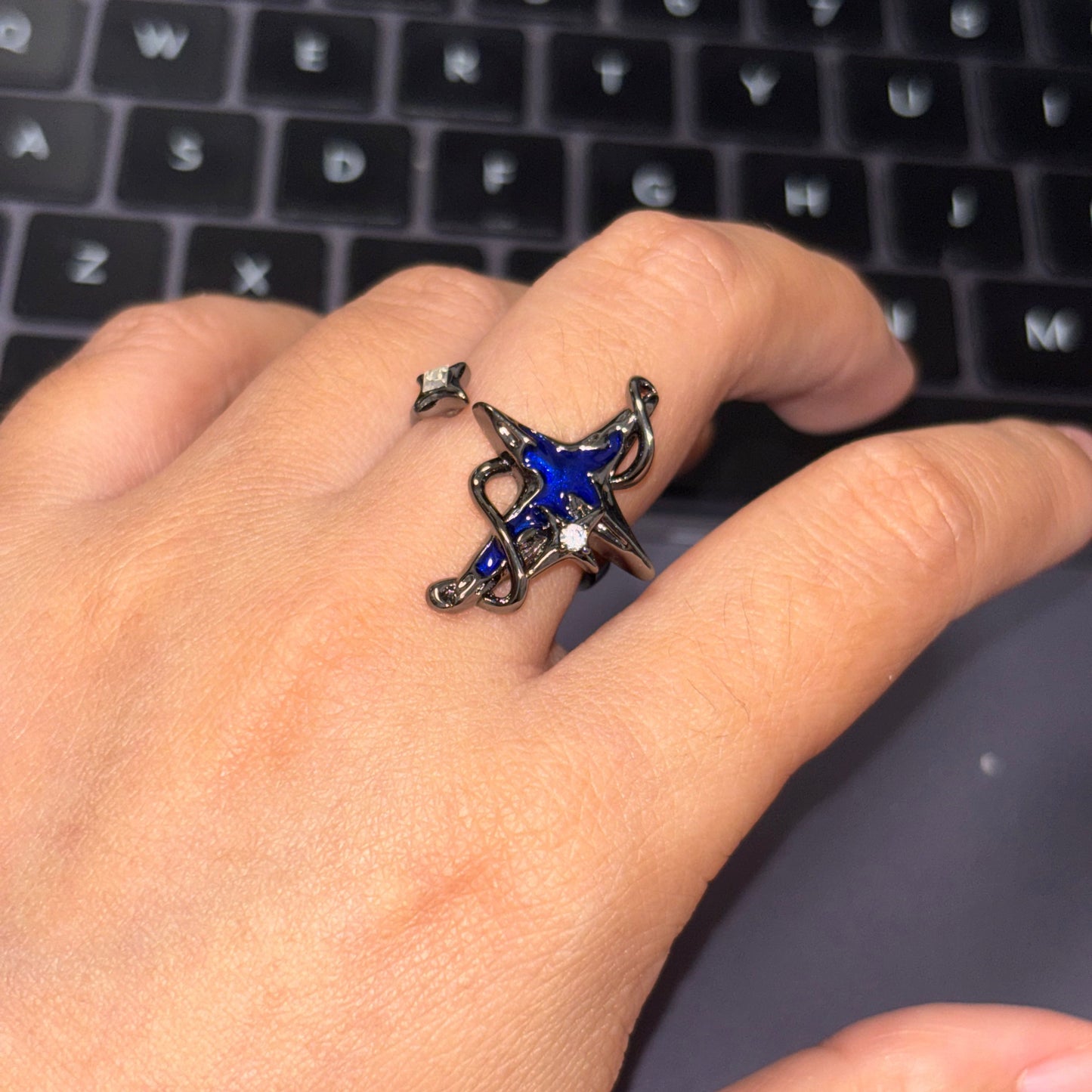 Goth Dark Blue Star Ring For Dainsleif