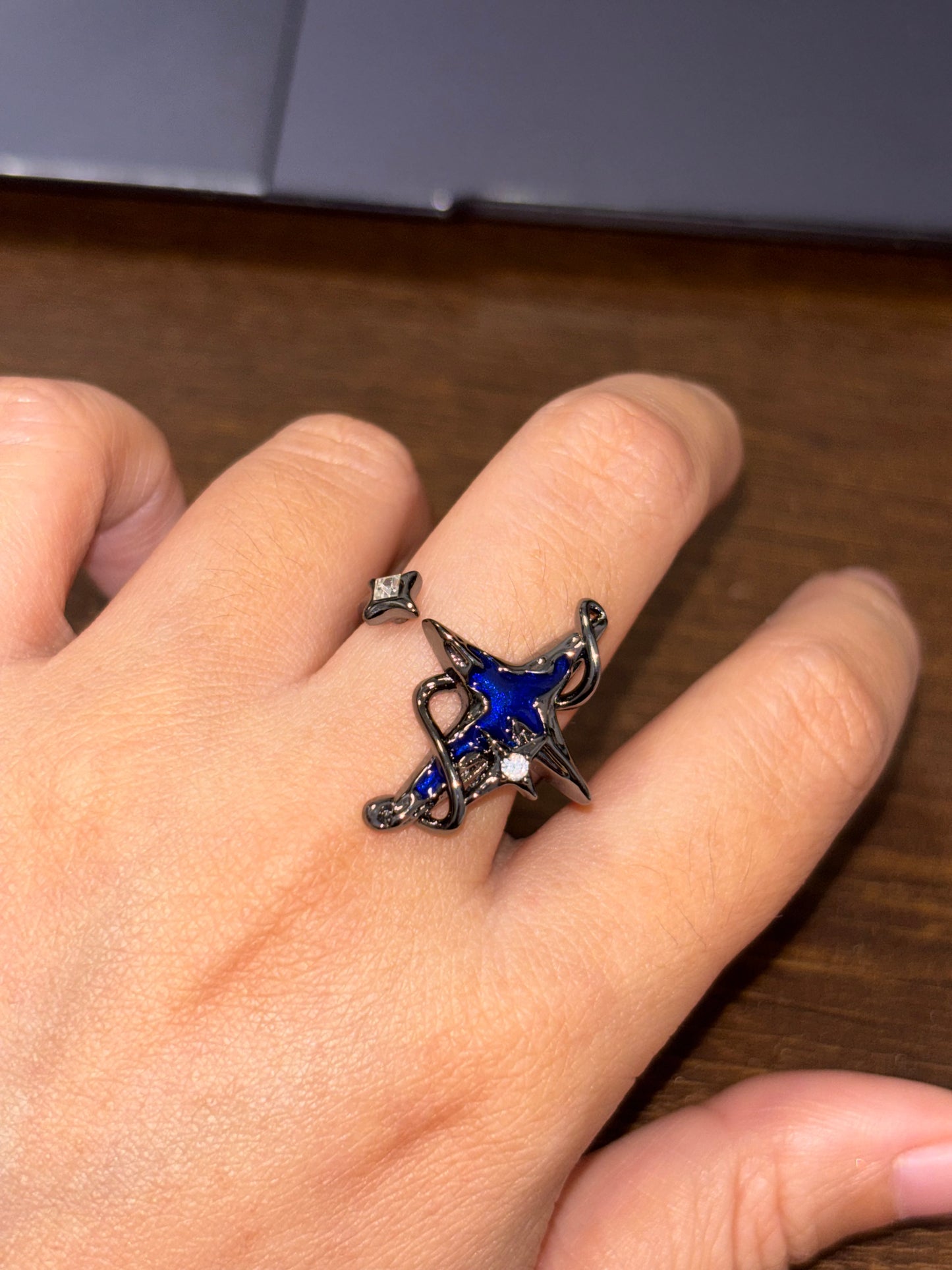 Goth Dark Blue Star Ring For Dainsleif