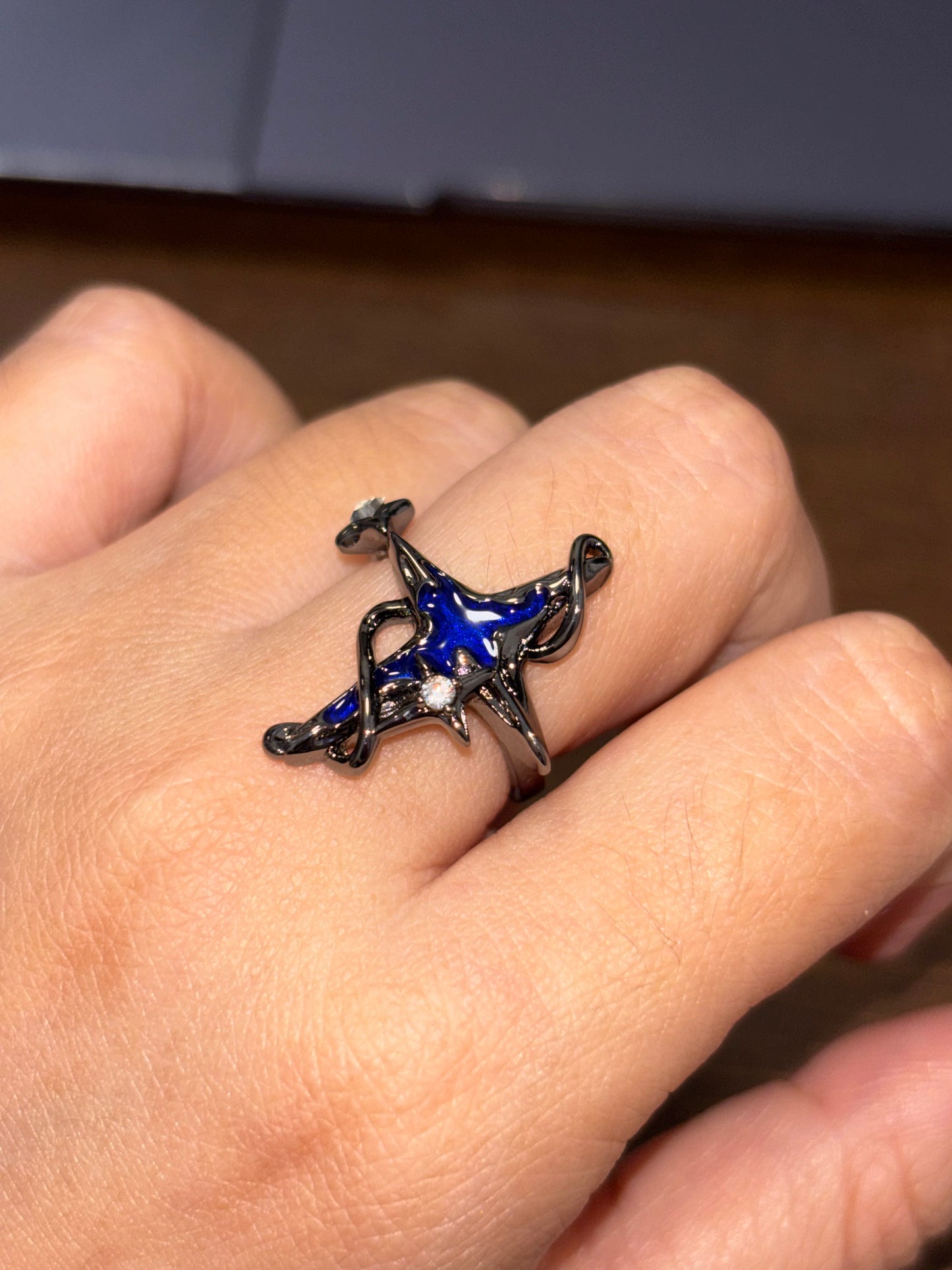 Goth Dark Blue Star Ring For Dainsleif