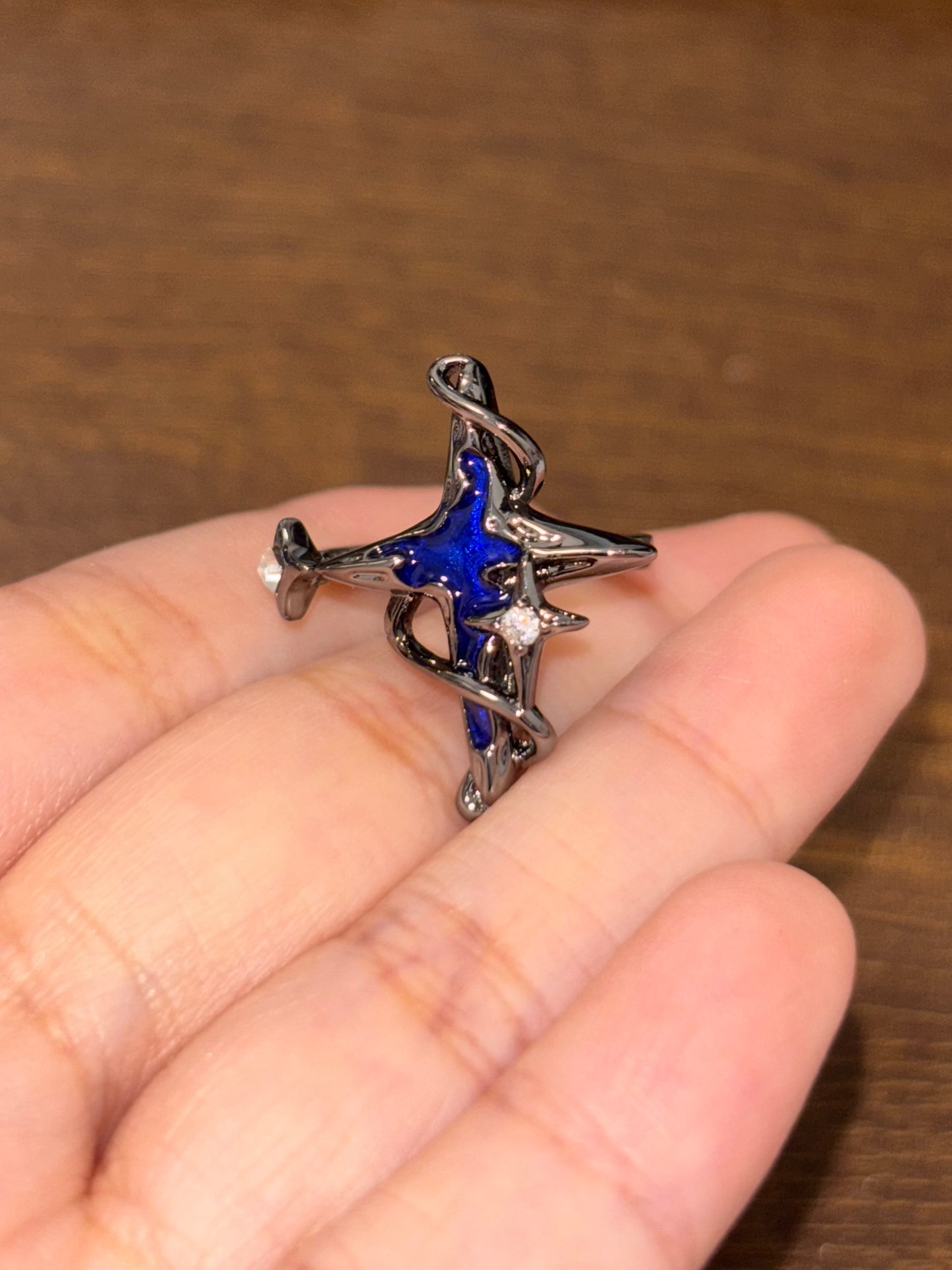 Goth Dark Blue Star Ring For Dainsleif