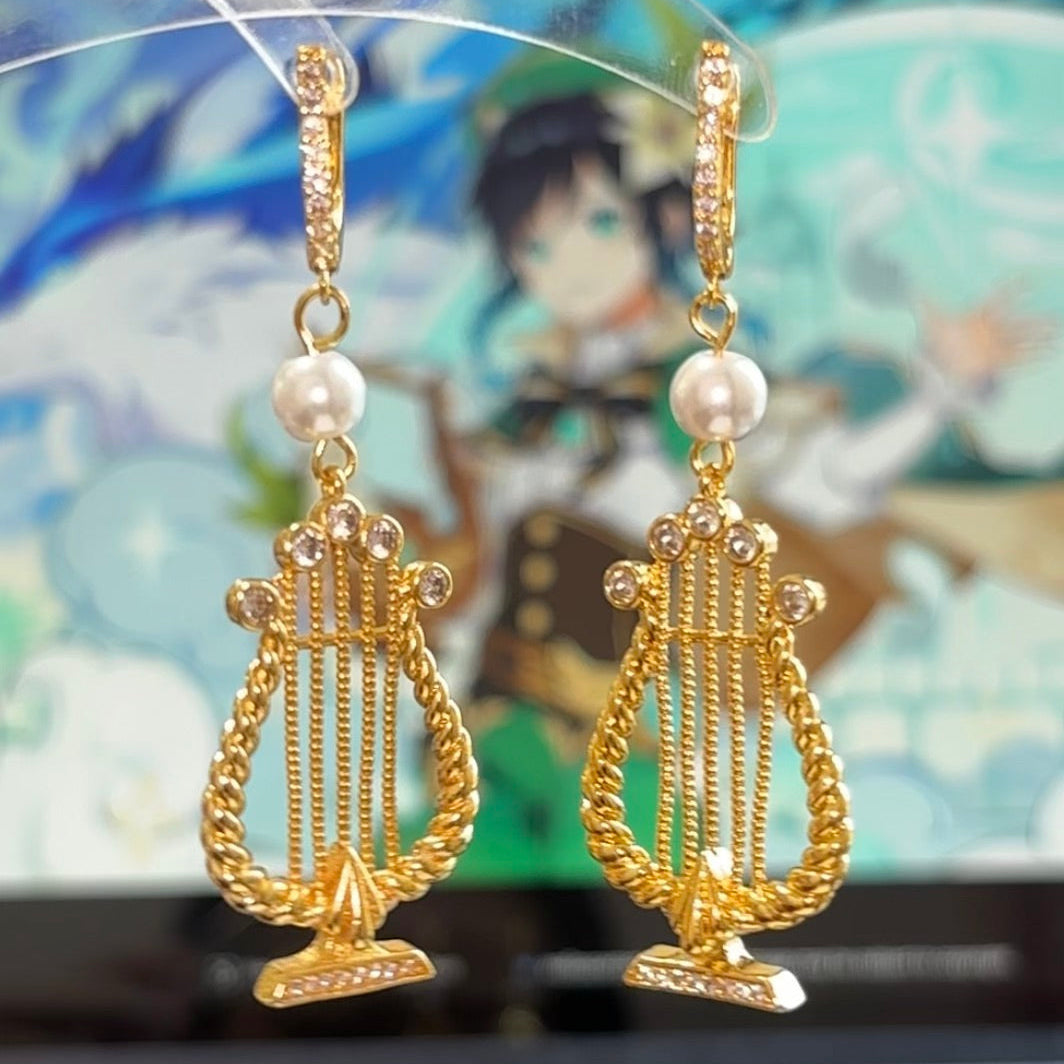 Vintage Gold Harp Earrings fro Venti