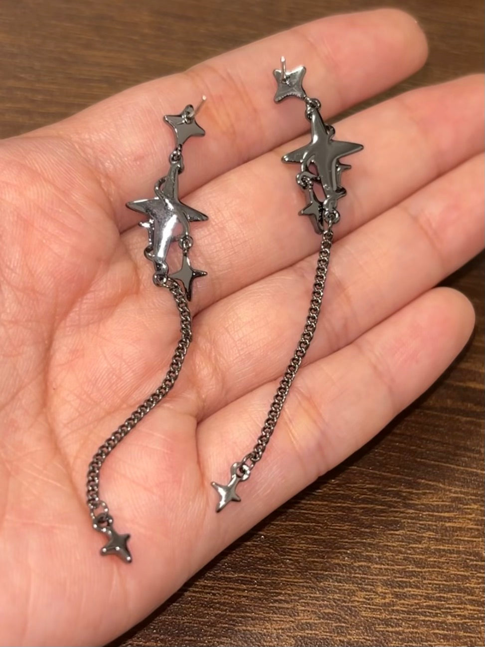 Goth Dark Blue Star Long Tassel Earrings For Dainsleif