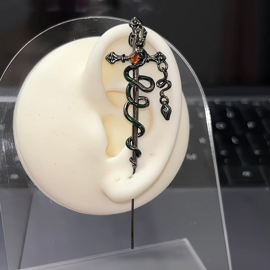 Boucle d'oreille dragon gothique noir épée entrelacée pour Dan Heng