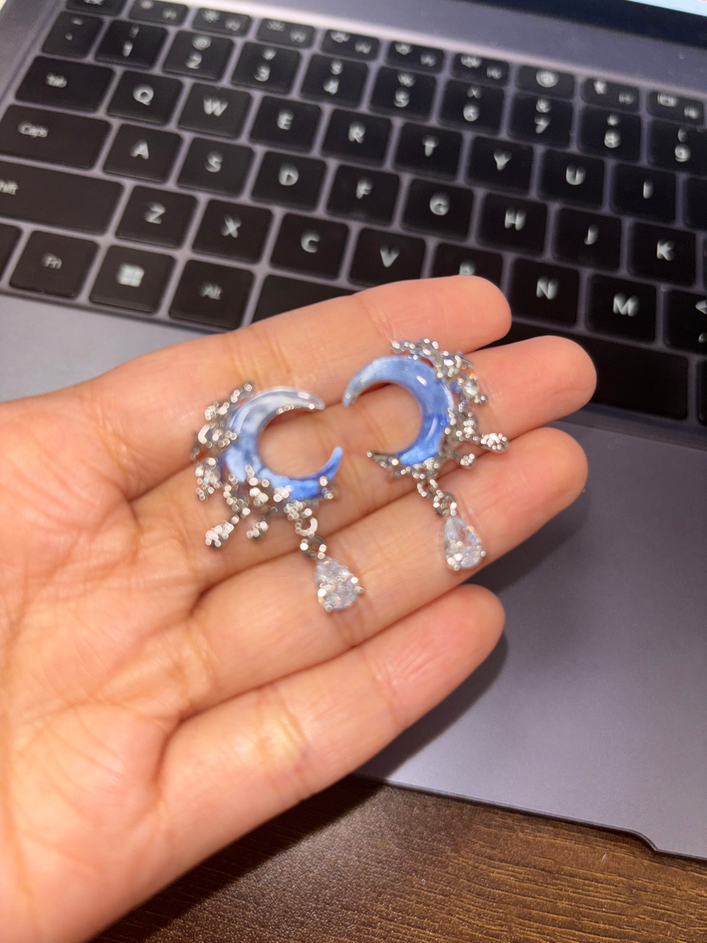 Y2K Blue Moon Rhinestone Stud Earrings