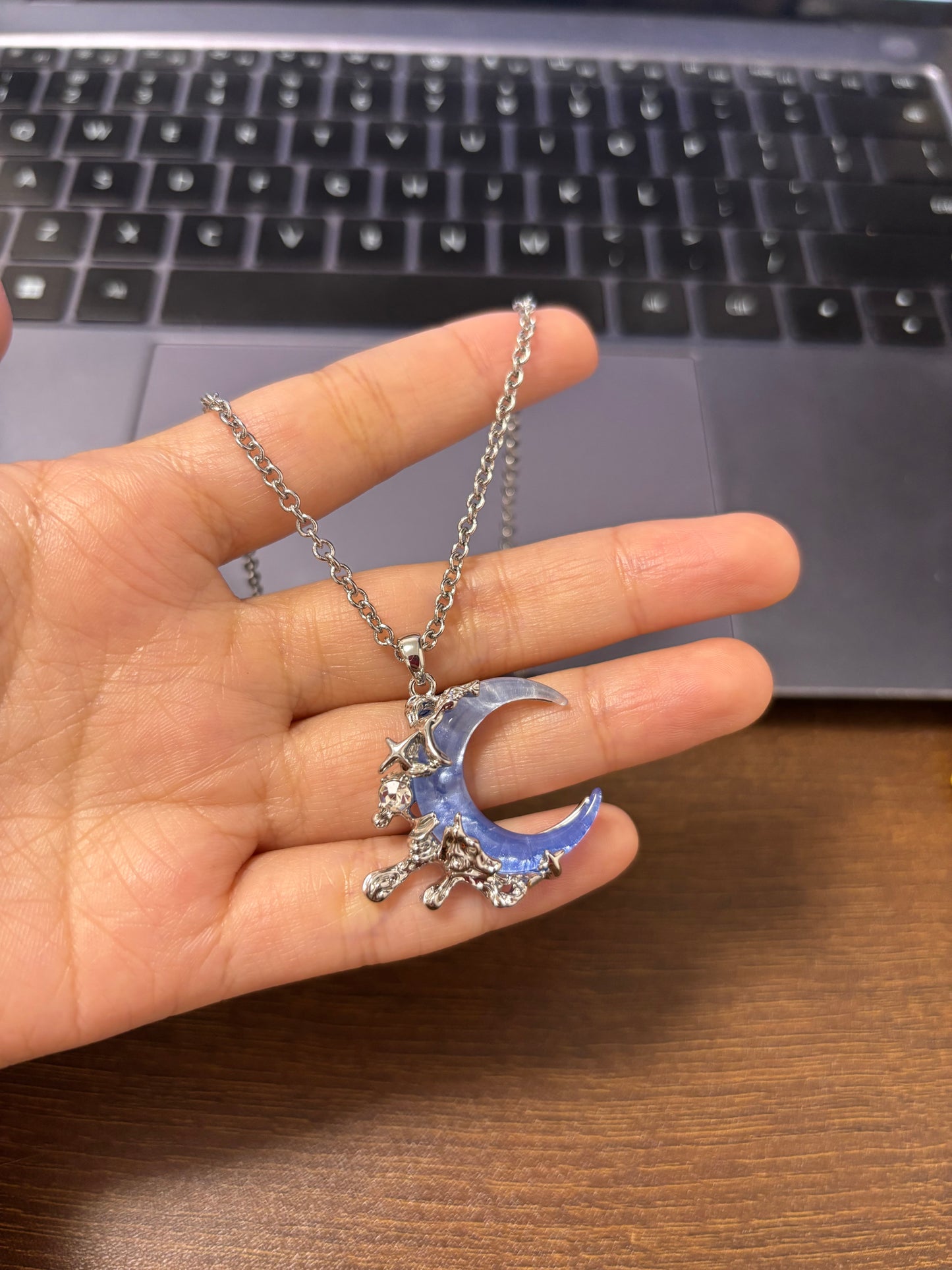 Y2K Style Liquid Starlight Blue Moon Necklace