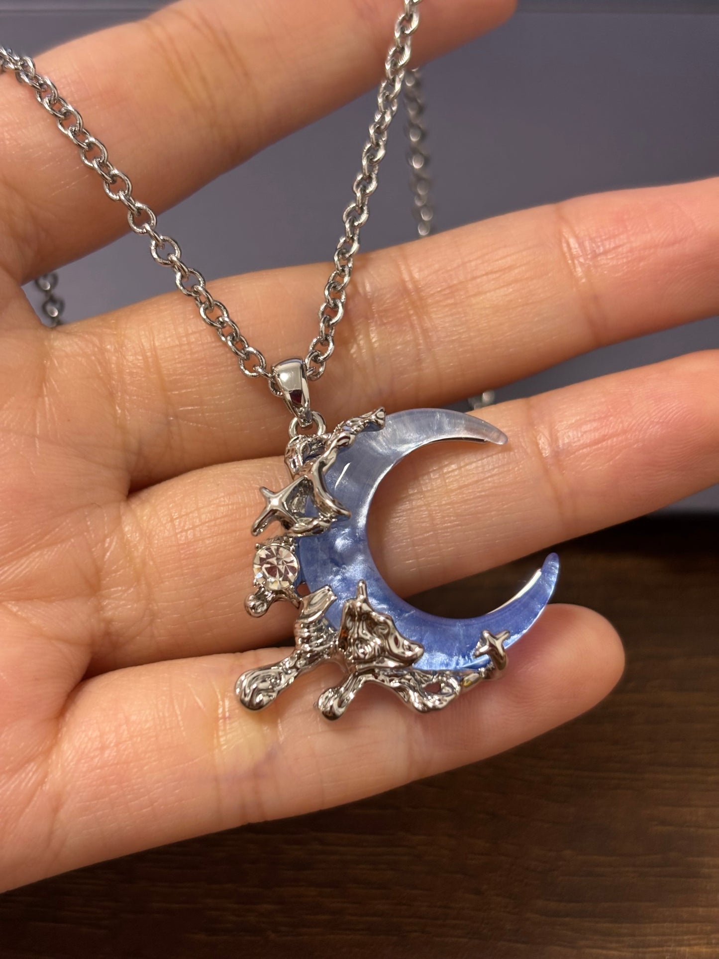 Y2K Style Liquid Starlight Blue Moon Necklace