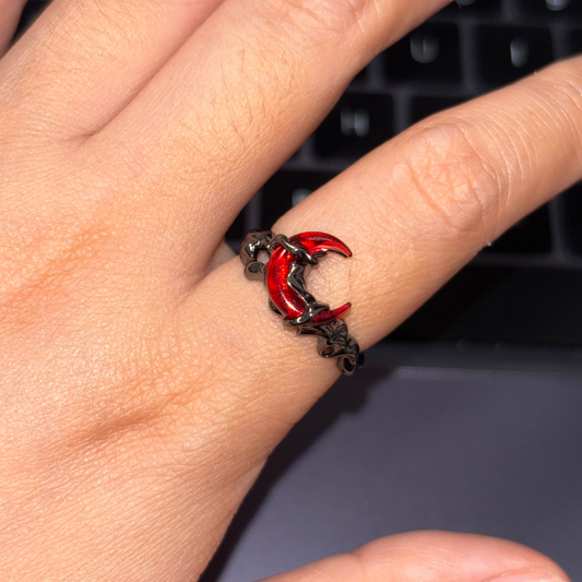 Arlecchino Inspired Goth Red Moon Ring Series