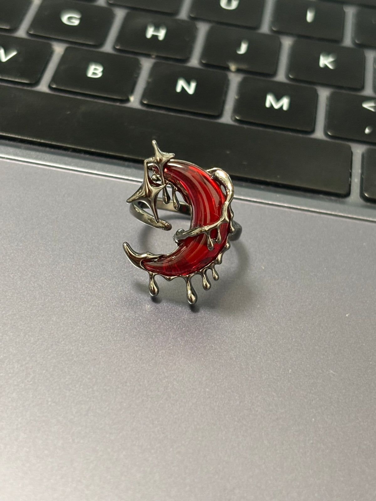 Goth Blood Moon Adjustable Ring For Arlecchino