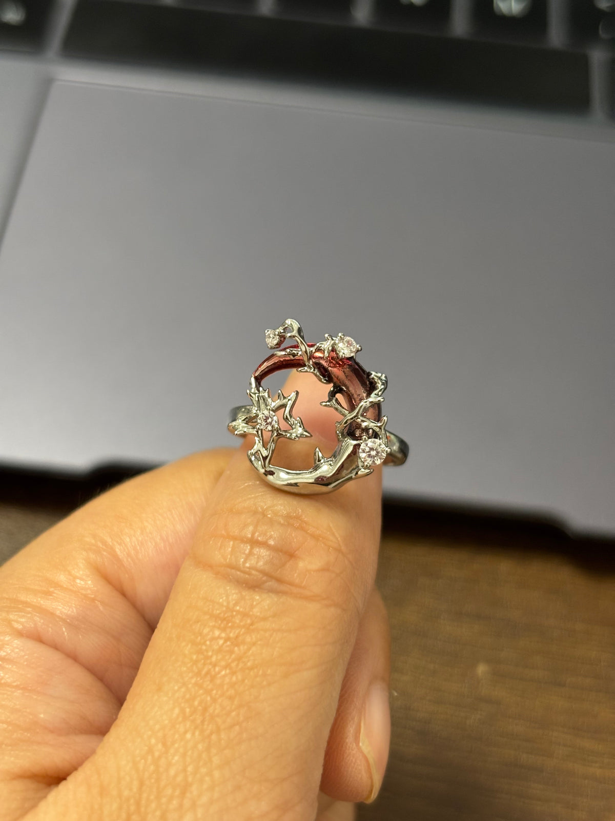 Red Half Moon Metal Shining Star Ring for Arlecchino Genshin