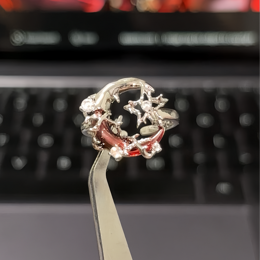 Red Half Moon Metal Shining Star Ring for Arlecchino Genshin