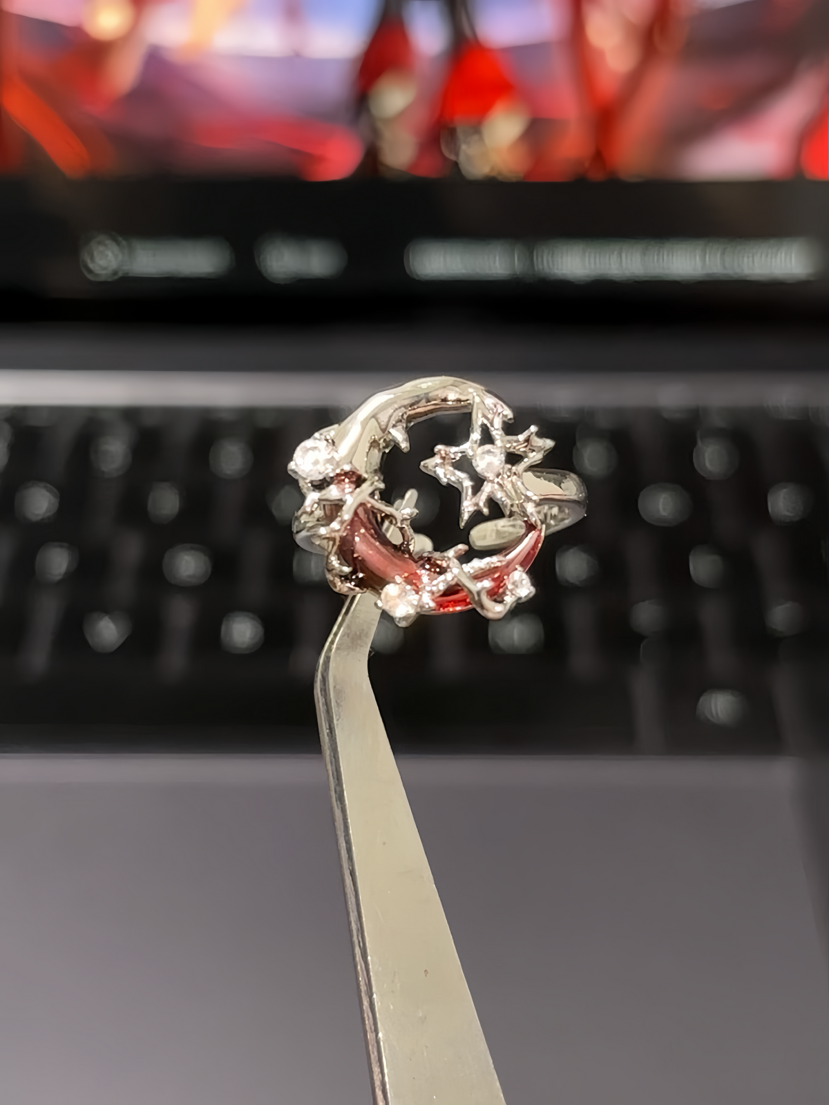 Gothic Red Moon Shining Star Asymmetrical Earrings For Arlecchino Genshin