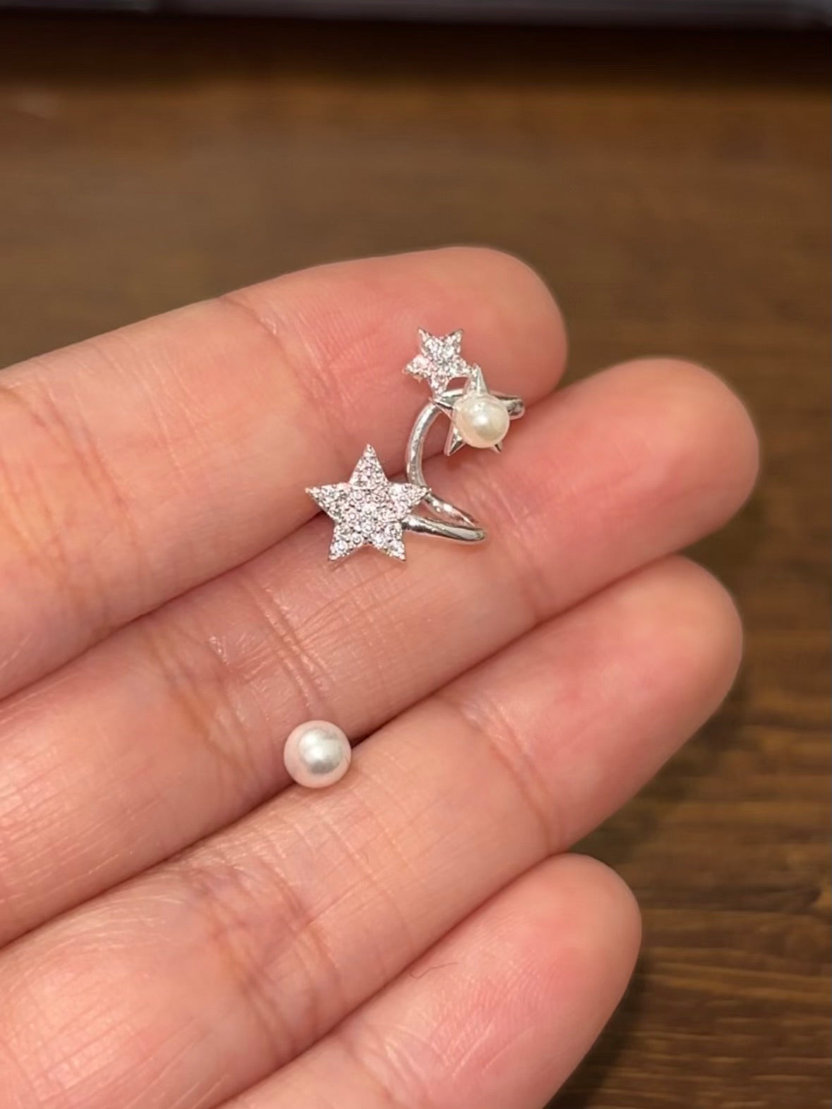 Sweet Shining Star & Pearl Stud Earrings