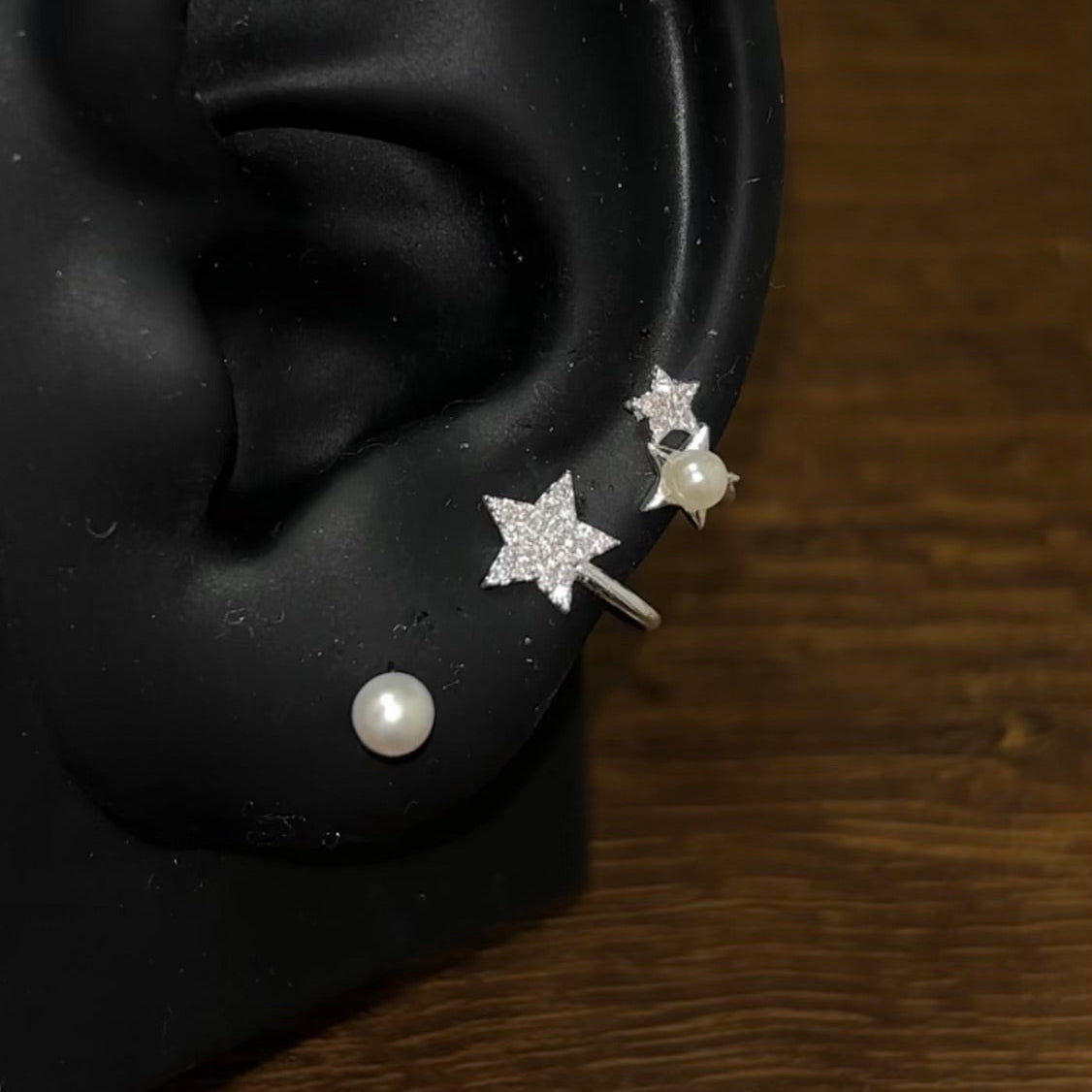 Sweet Shining Star & Pearl Stud Earrings