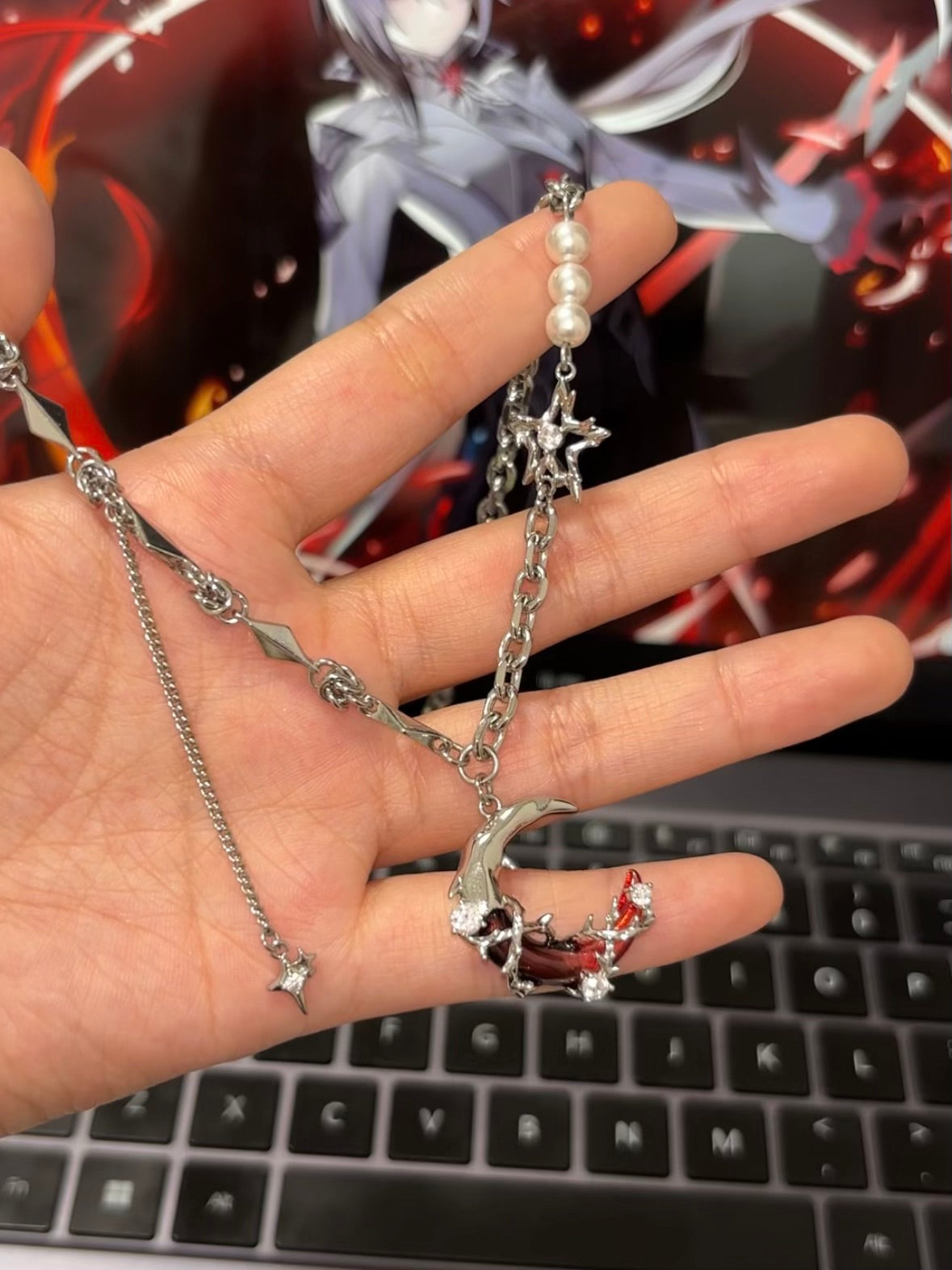 Gothic Red Moon Shining Star Asymmetrical Earrings For Arlecchino Genshin