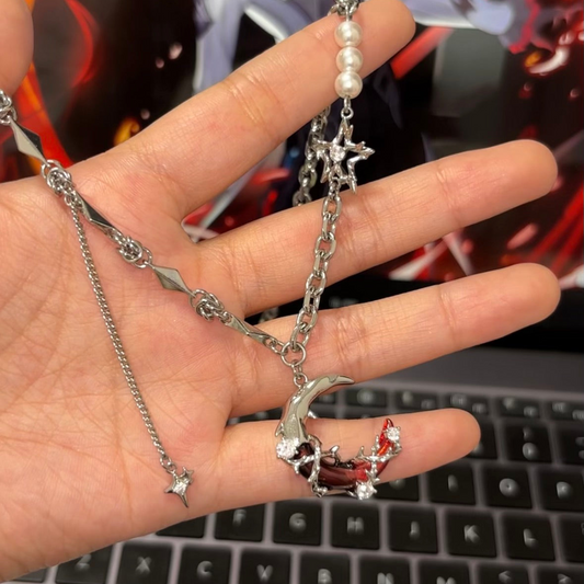 Gothic Style Girl Red Moon Shining Star Necklace For Arlecchino
