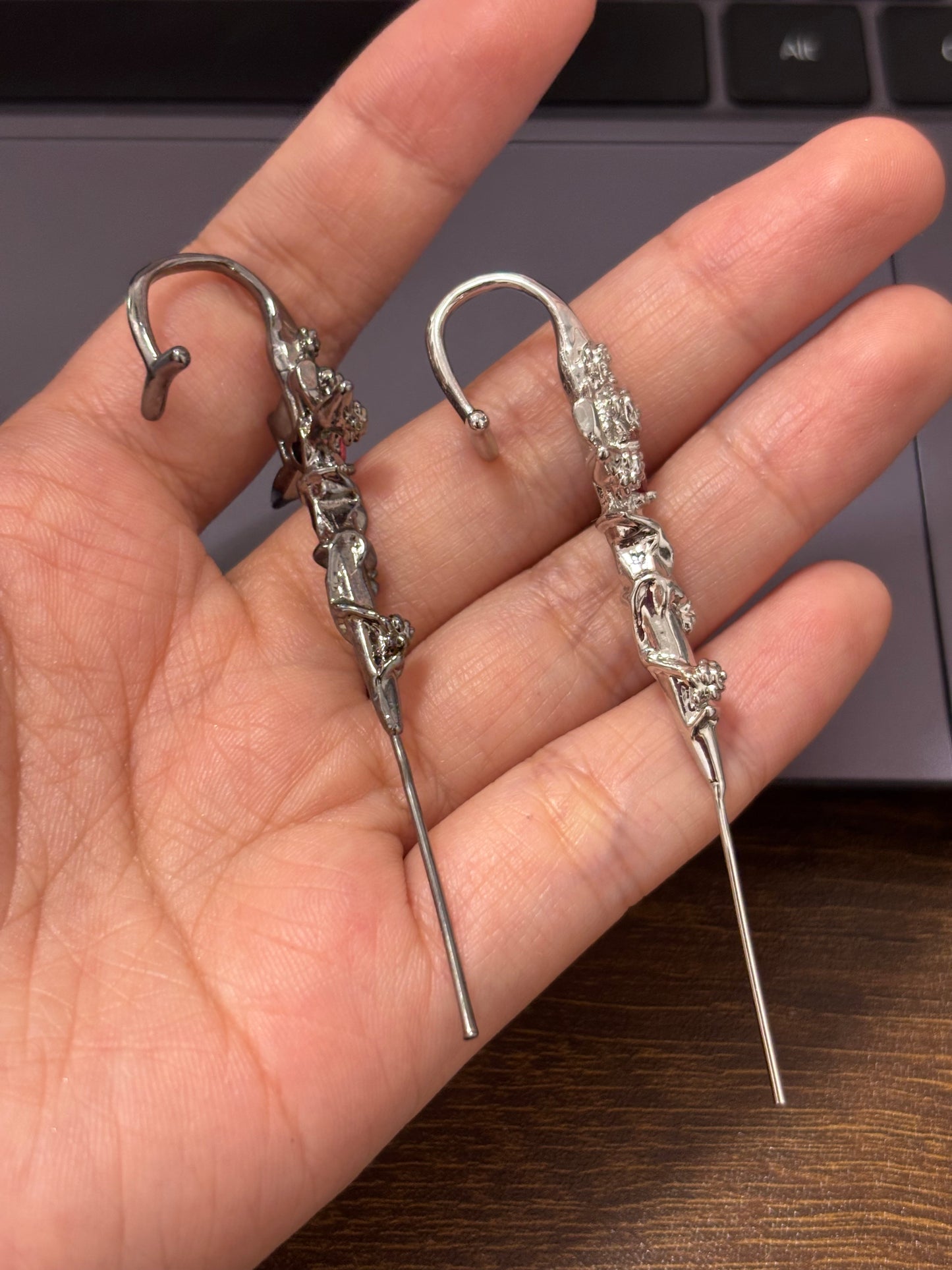 Unisex Goth Thorn Rose Cross Earrings