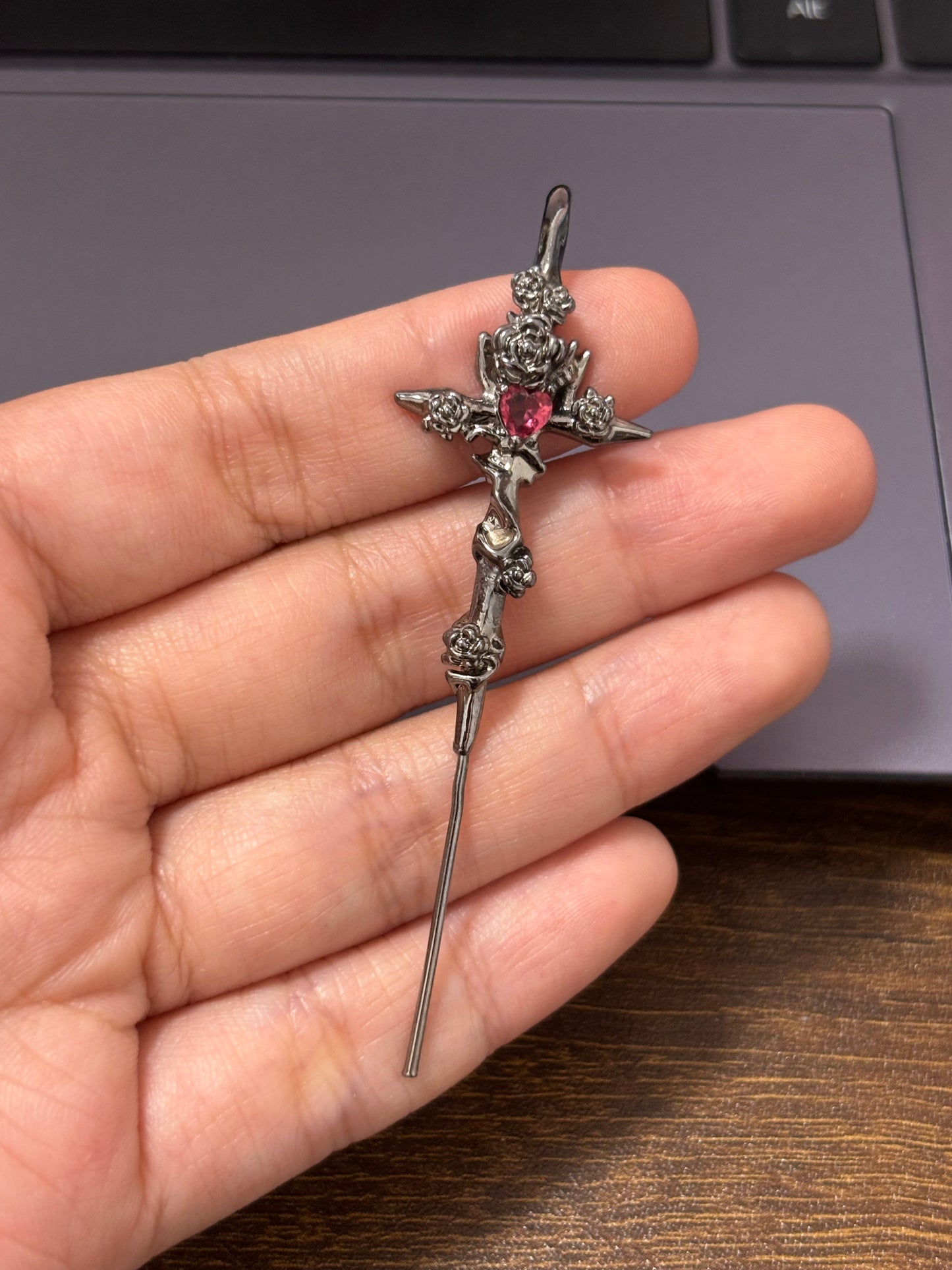 Unisex Goth Thorn Rose Cross Earrings