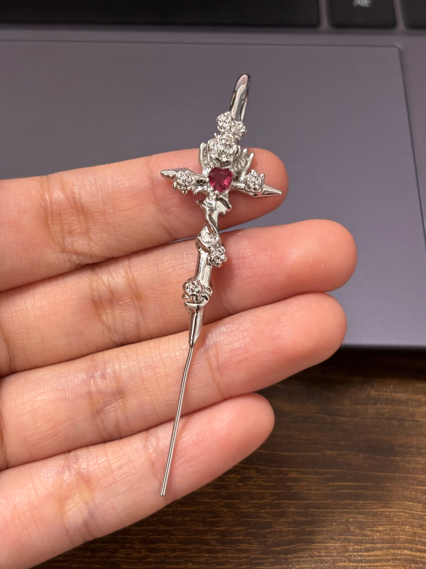 Unisex Goth Thorn Rose Cross Earrings