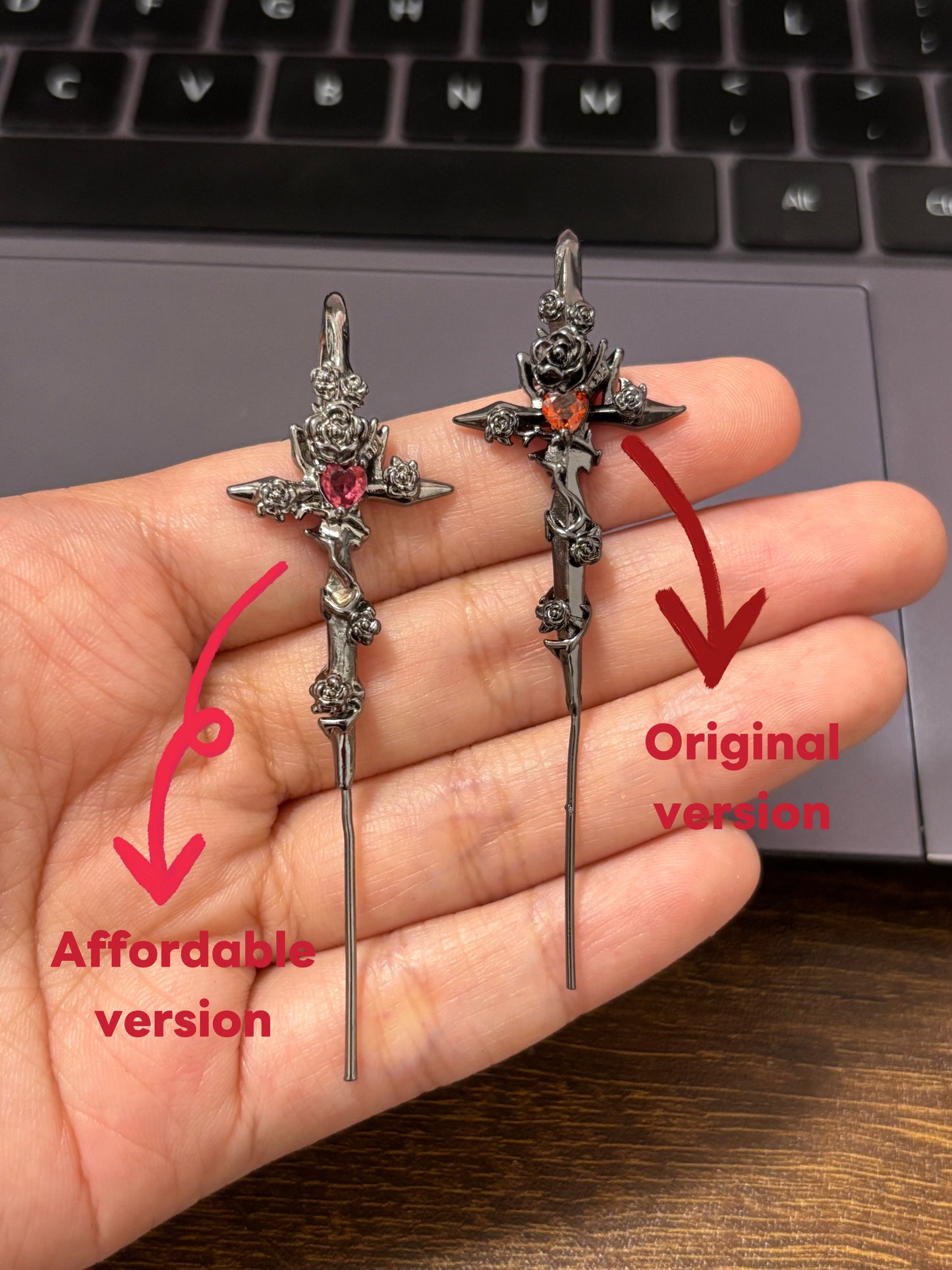 Unisex Goth Thorn Rose Cross Earrings