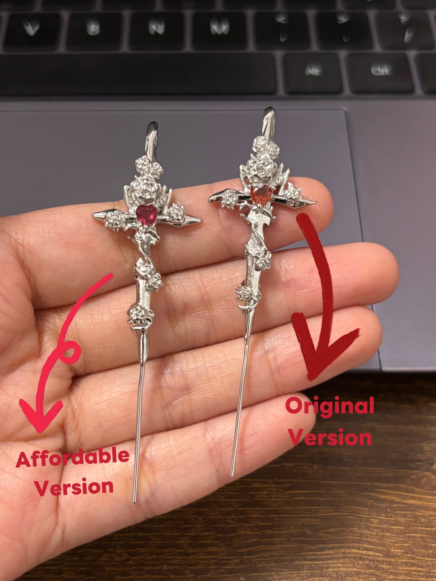 Unisex Goth Thorn Rose Cross Earrings